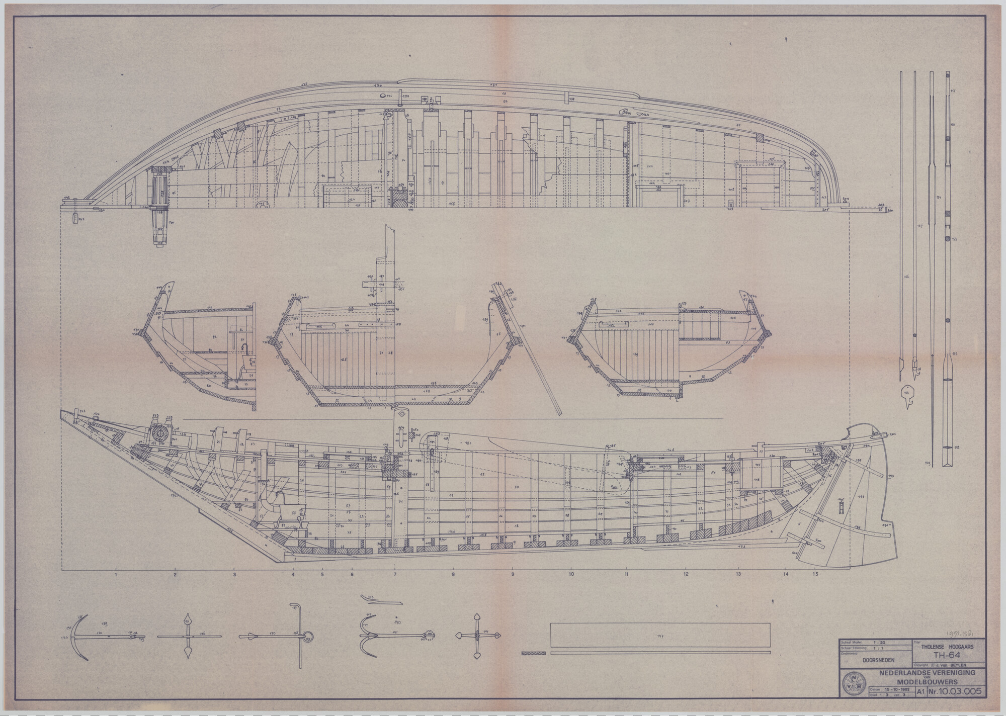 1995.1581; Constructieplan van een Tholense hoogaars; technische tekening