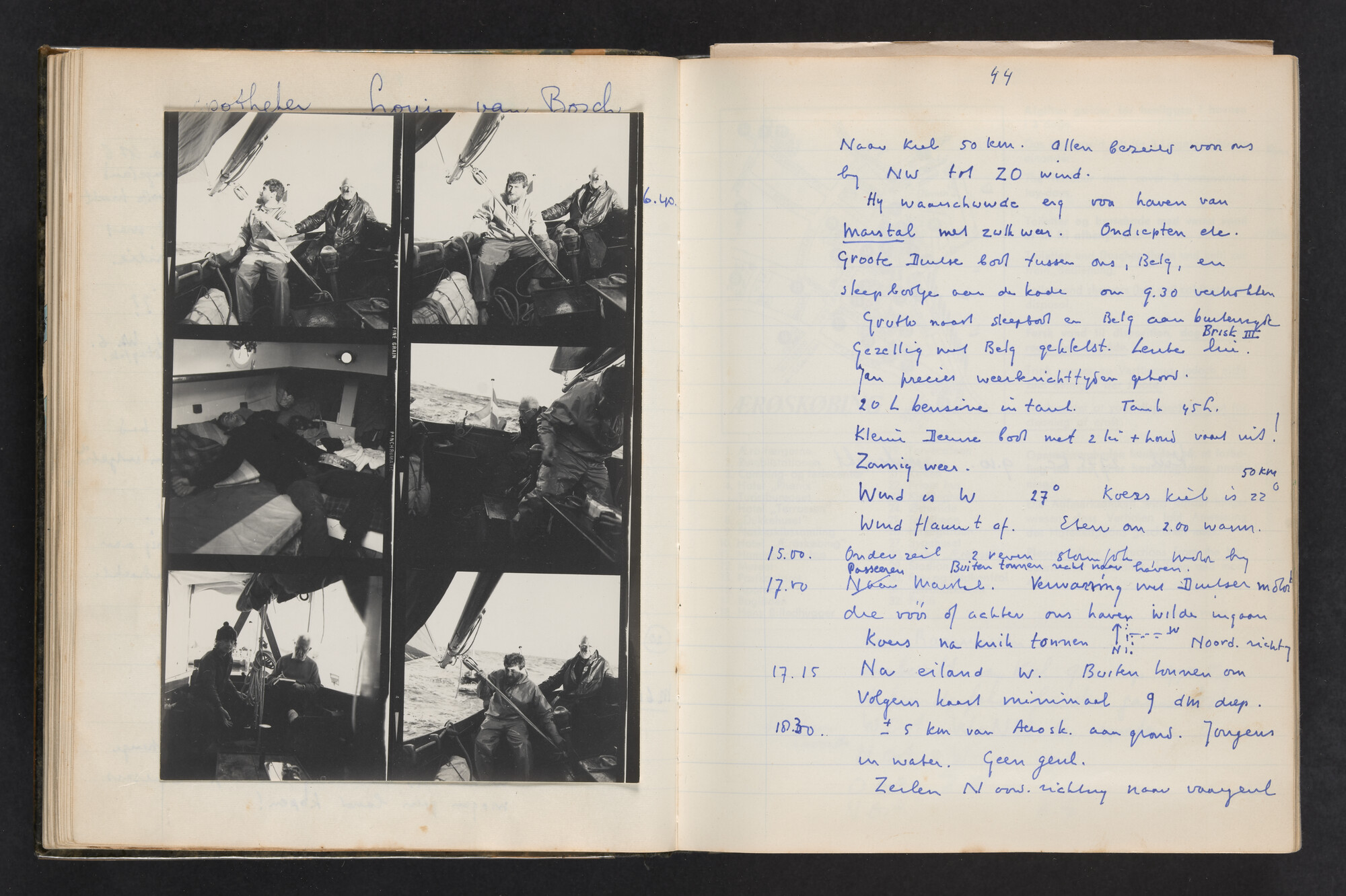2017.0802; Logboek c.q. fotoalbum van reizen met zeeschouw Grutto (II) in Nederland, Duitsland en Denemarken, 1973-1974; logboek