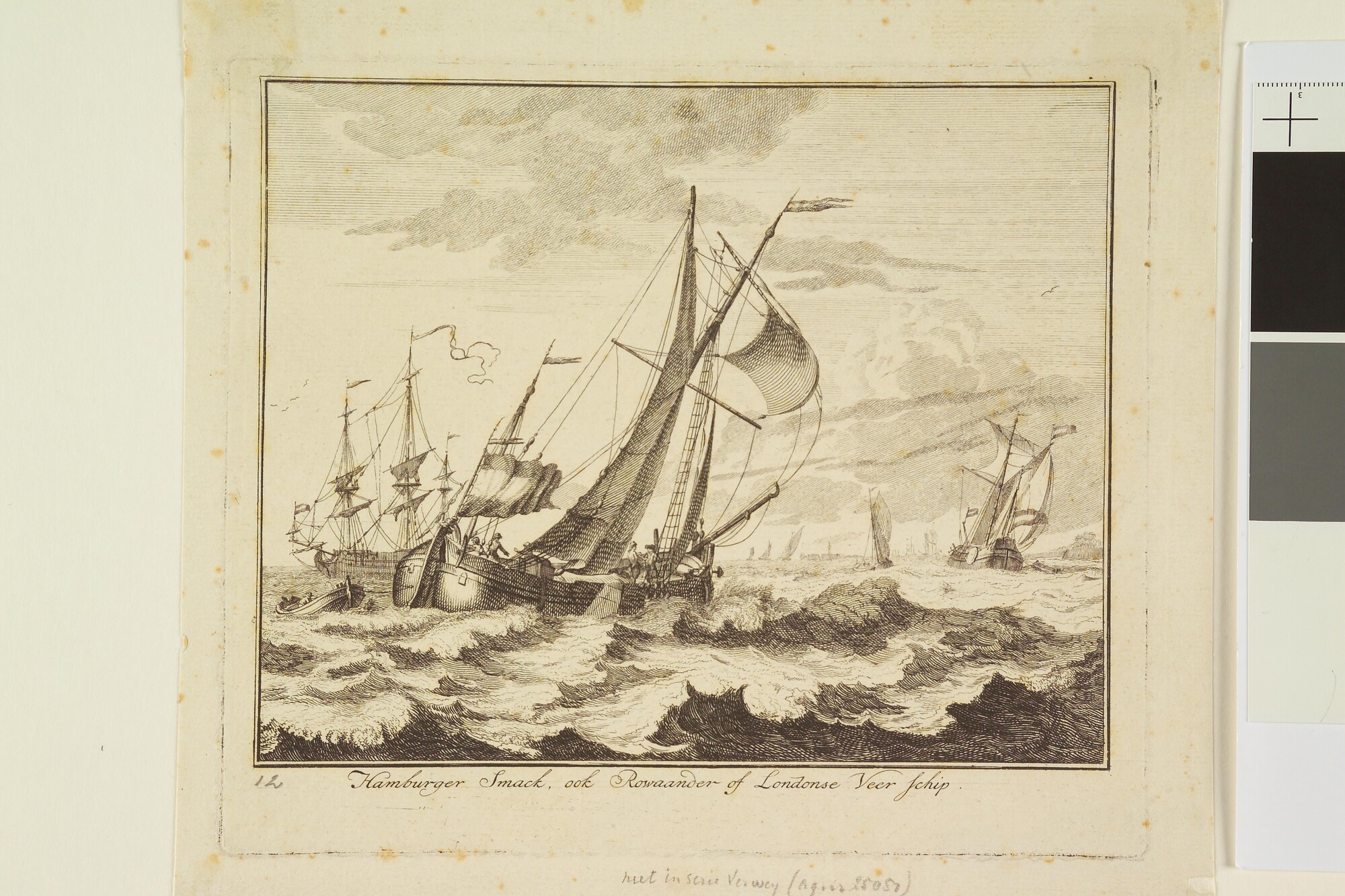 A.0149(0570); Prent van in- en uitheemse vaartuigen: een Hamburgse smak; prent
