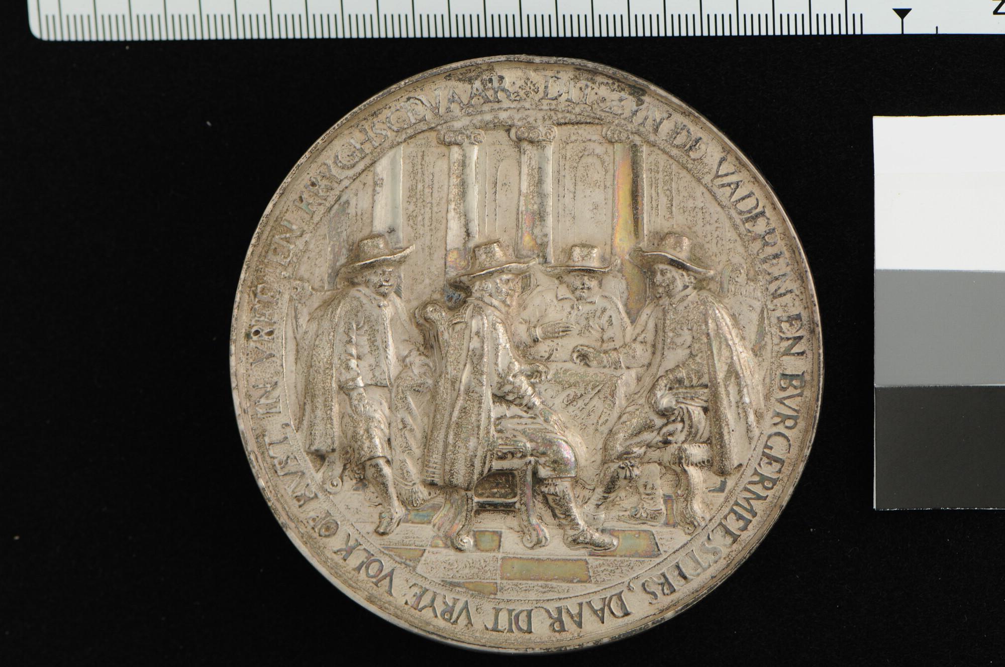A.0023(122); Burgemeesterspenning geslagen ter ere van de Amsterdamse burgemeesters, 1655; penning
