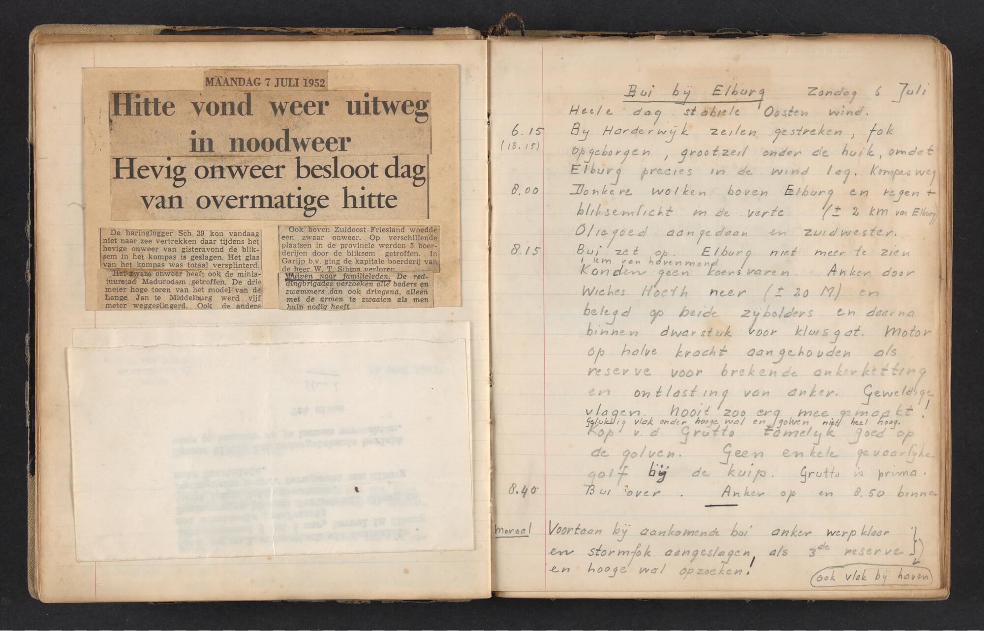 2017.0791; Logboek c.q. fotoalbum van reizen met zeeschouw Grutto in Nederland, 1952-1954; logboek