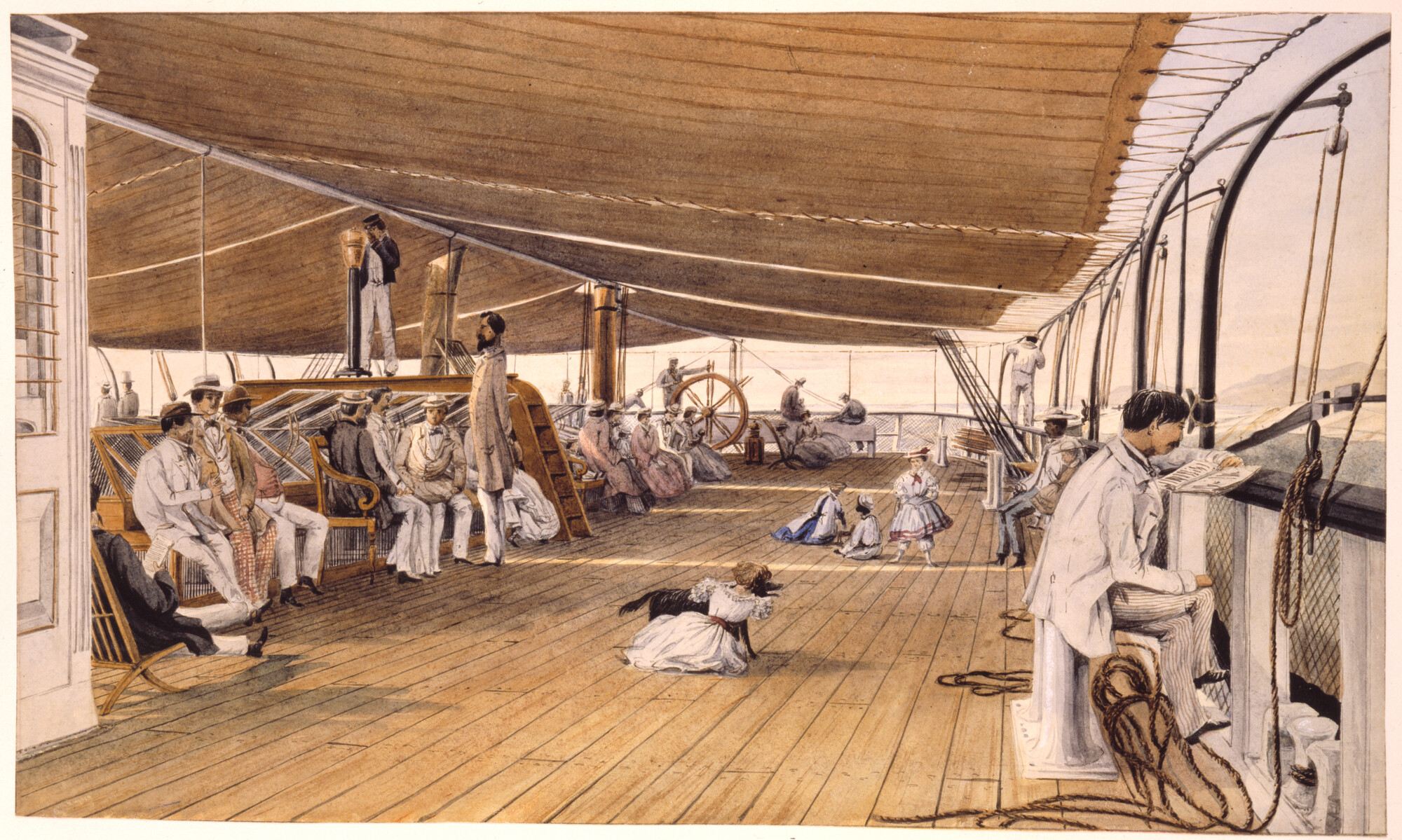 A.3504(15); Dekaanzicht aan boord van het Engelse raderstoomschip 'Seine'; tekening