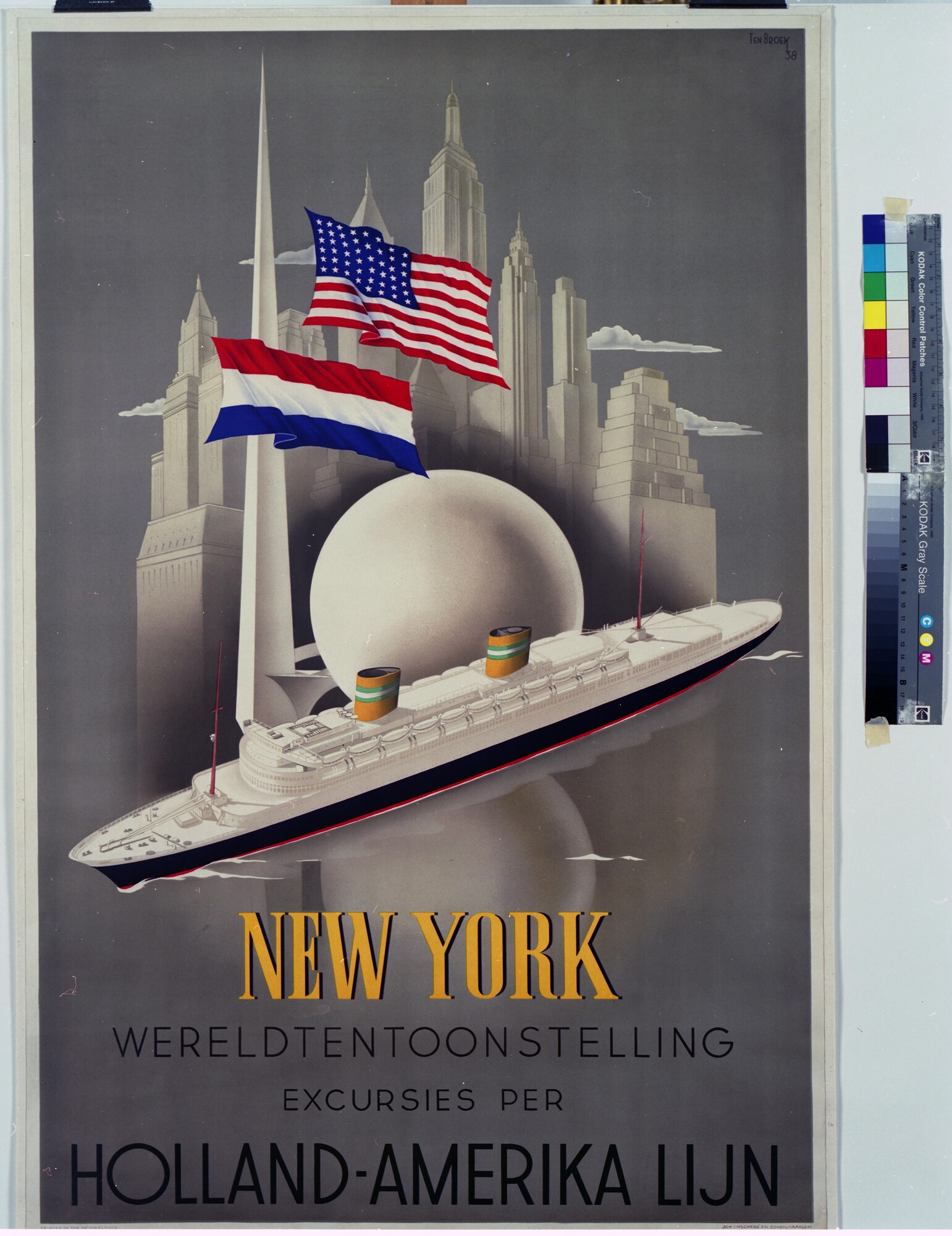 A.5849(02); De Wereldtentoonstelling te New York met het ss. 'Nieuw Amsterdam', 1939; affiche