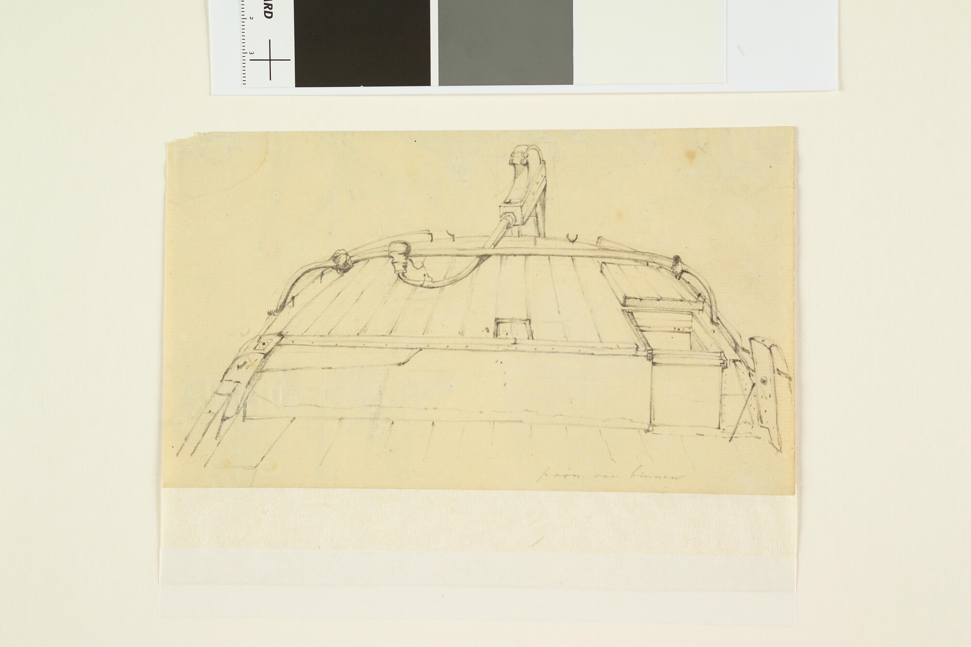 A.0149(0501); Het achterschip van een poon van binnen; tekening