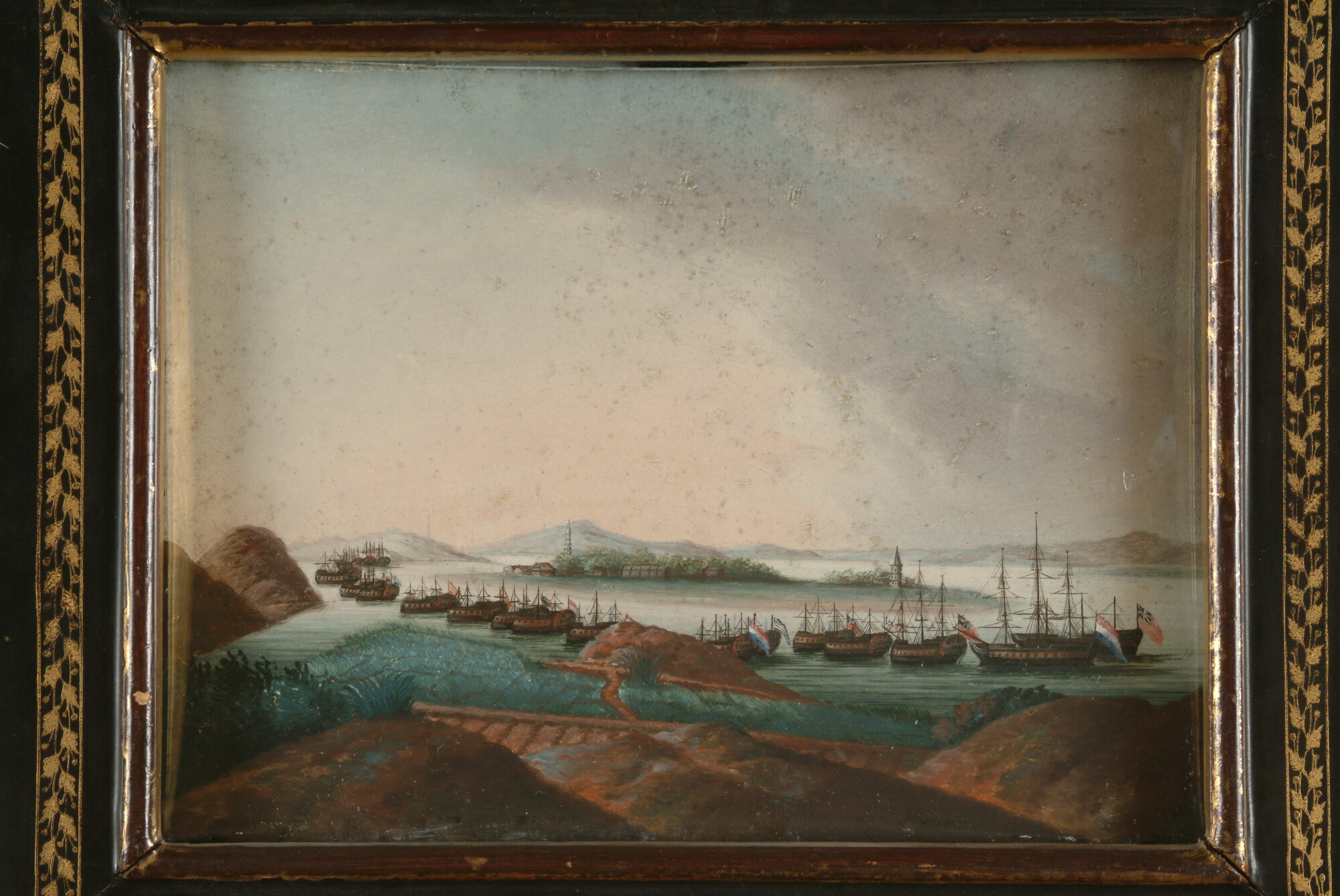 A.3229(02); Koopvaardijschepen voor anker op de rede van Whampoa; schilderij