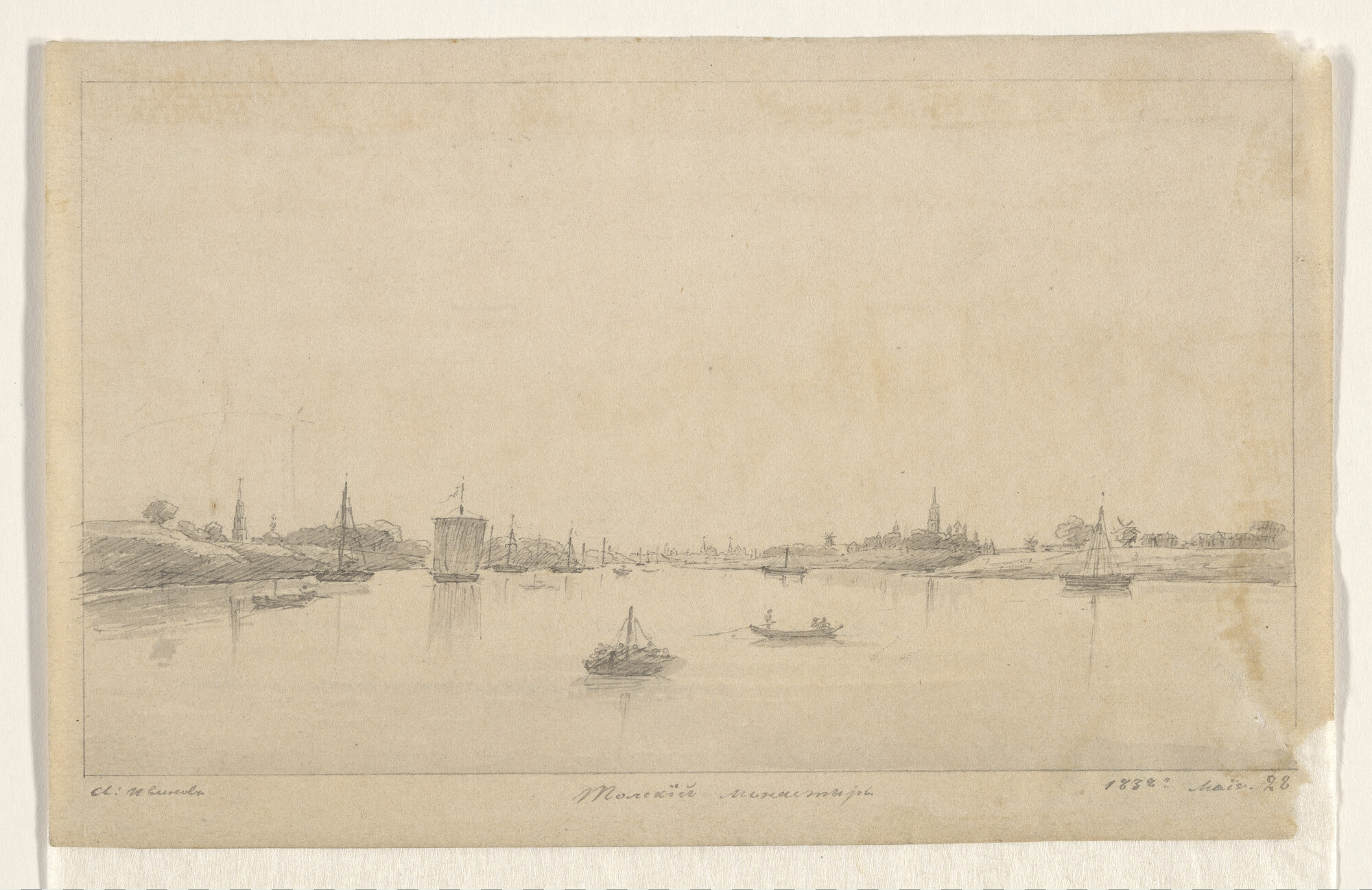 A.2330(56); Tekening van een Russisch riviergezicht; tekening