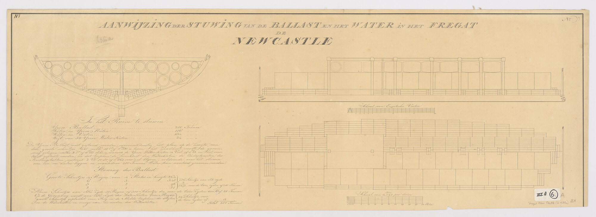 S.0600(01)062; Indelingsplan van het fregat HMS 'New Castle' van 62 stukken; technische tekening