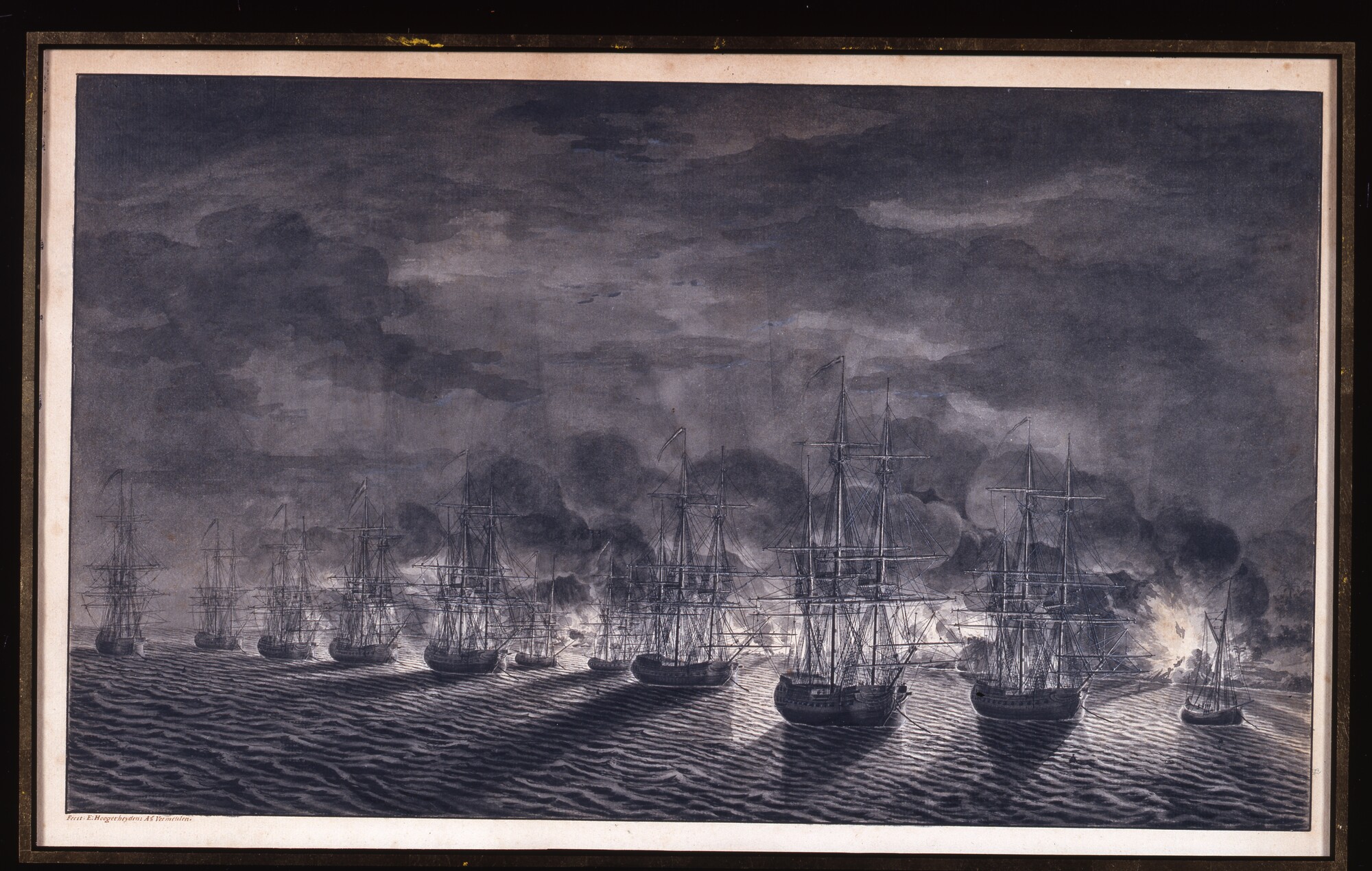 S.0585(03); Het verbranden van Toeloe Catapang in Malakka door de landingstroepen van Van Braam; tekening