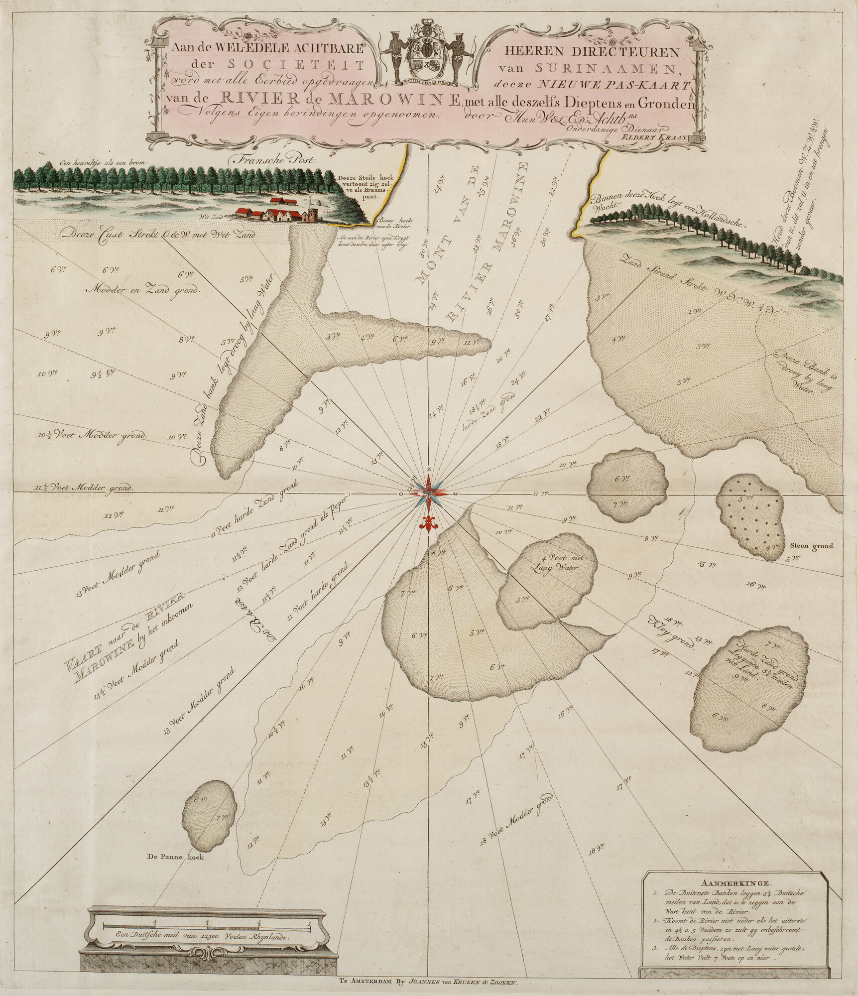 B.0032(109)4 [kaart 018]; Zeekaart van de rivier de Marowijne op de grens van Suriname en Frans Guyana; zeekaart