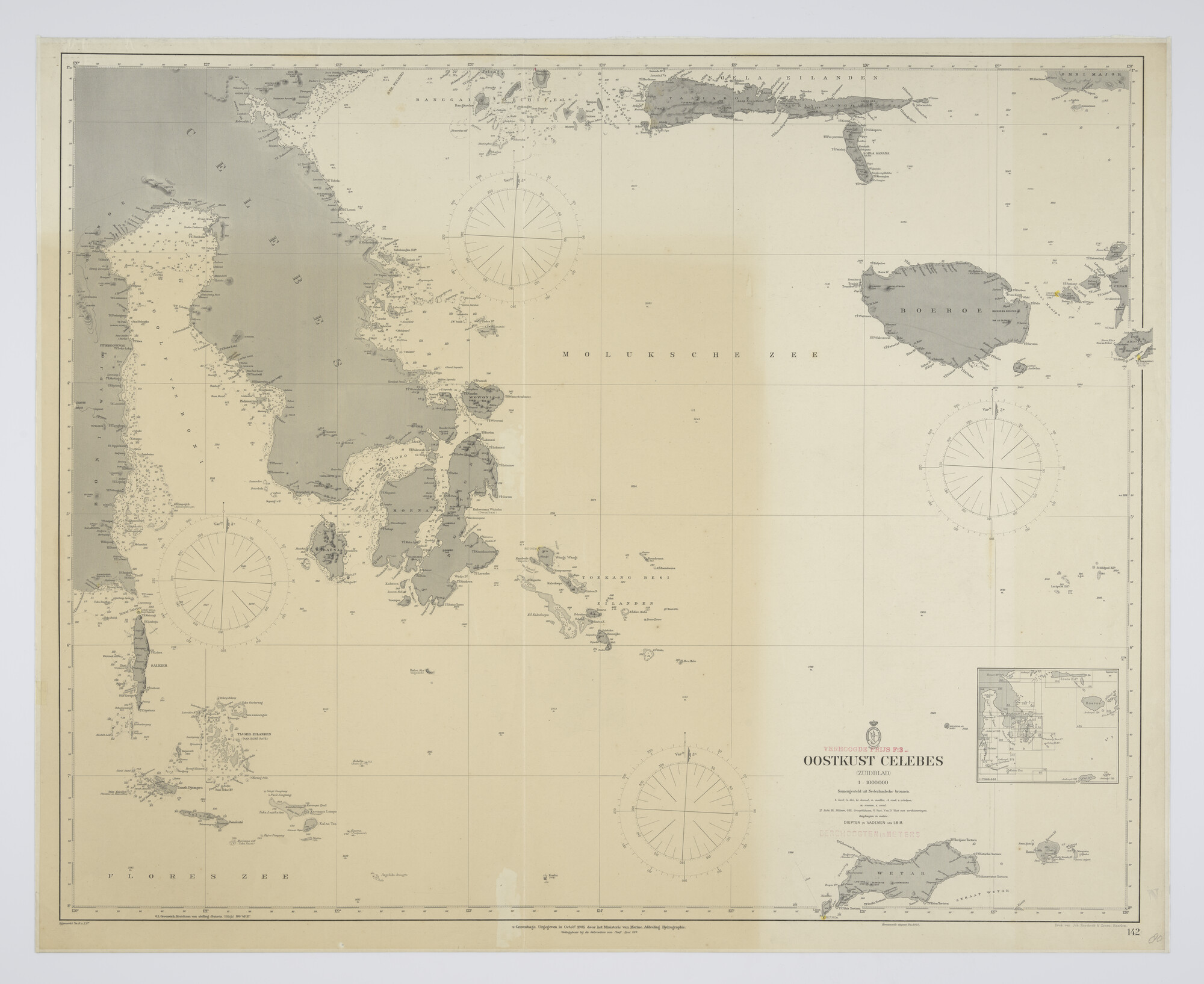 B.0070(14); Kaart van de oostkust van Celebes (zuidblad); zeekaart