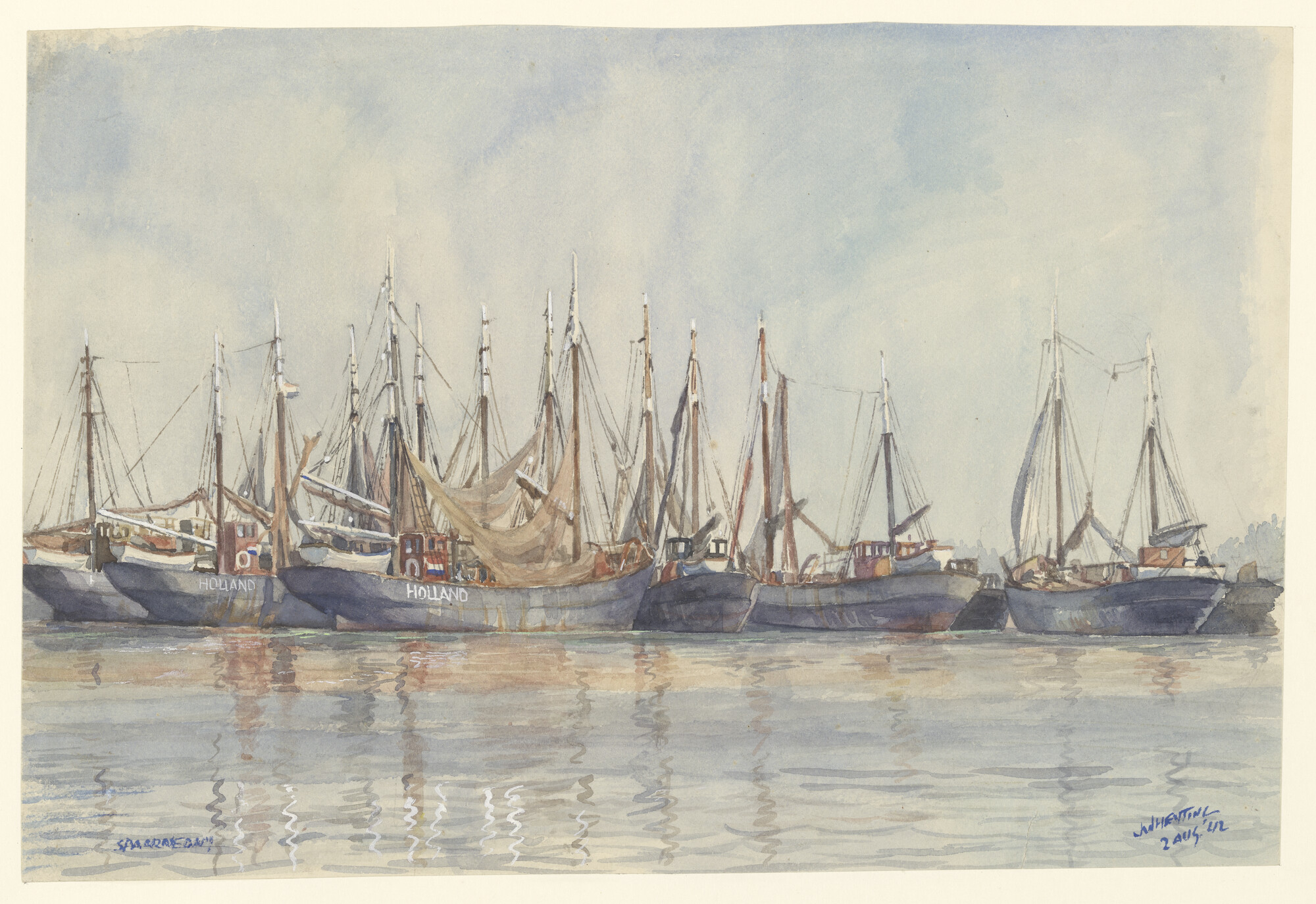 A.5176(05); Opgelegde loggers te Spaarndam, 1942; tekening