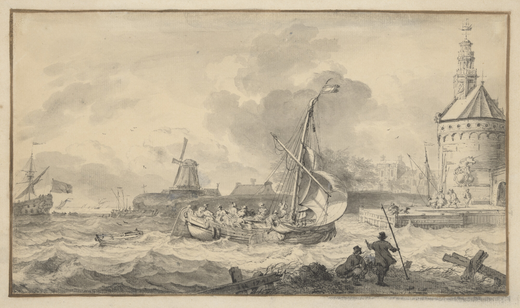 A.5340; Een hektjalk de haven van Hoorn inzeilend; tekening