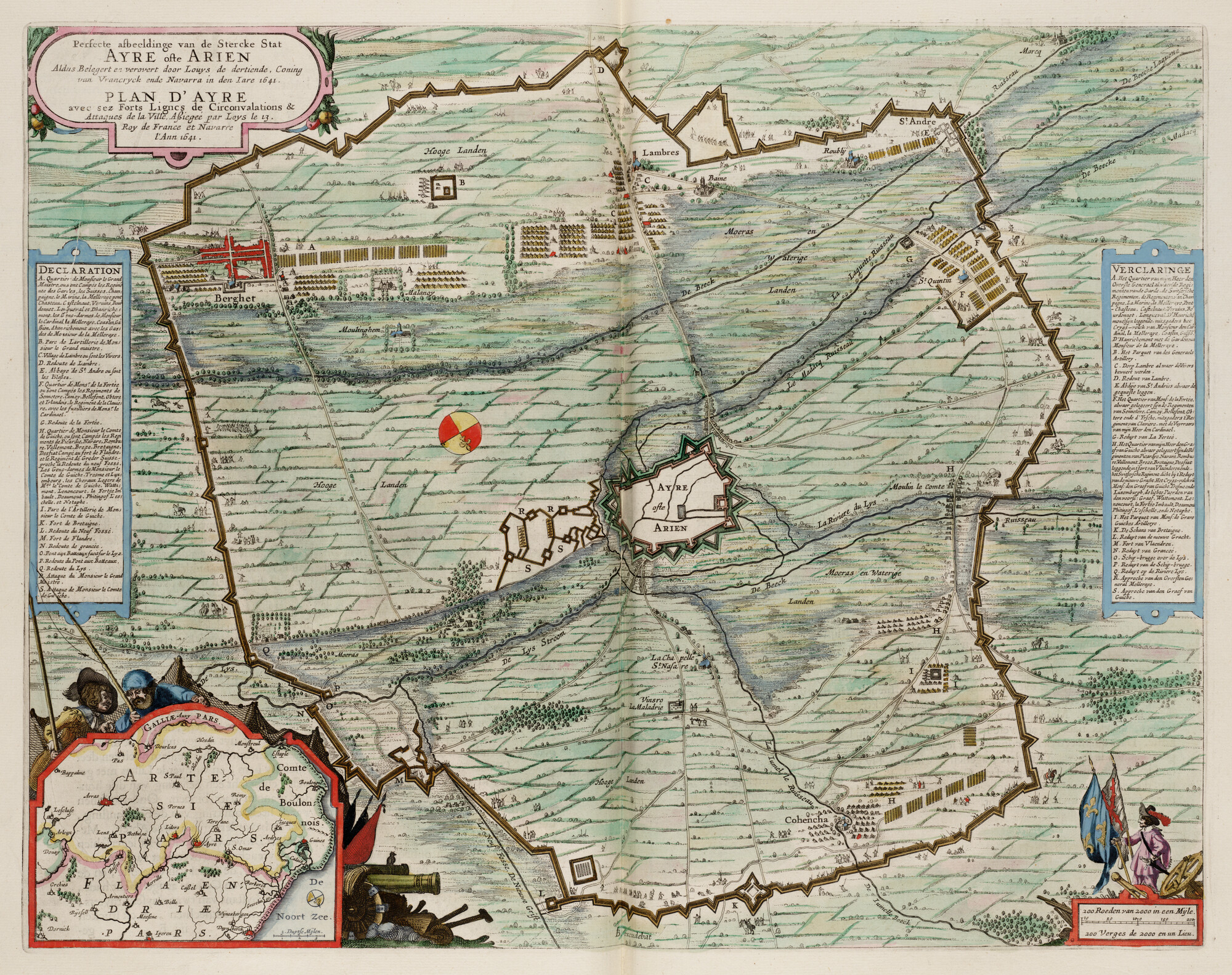 S.1034(16) [kaart 077]; Afbeelding van de stad Aire, in 1641 belegerd en veroverd door Louis XIII; landkaart