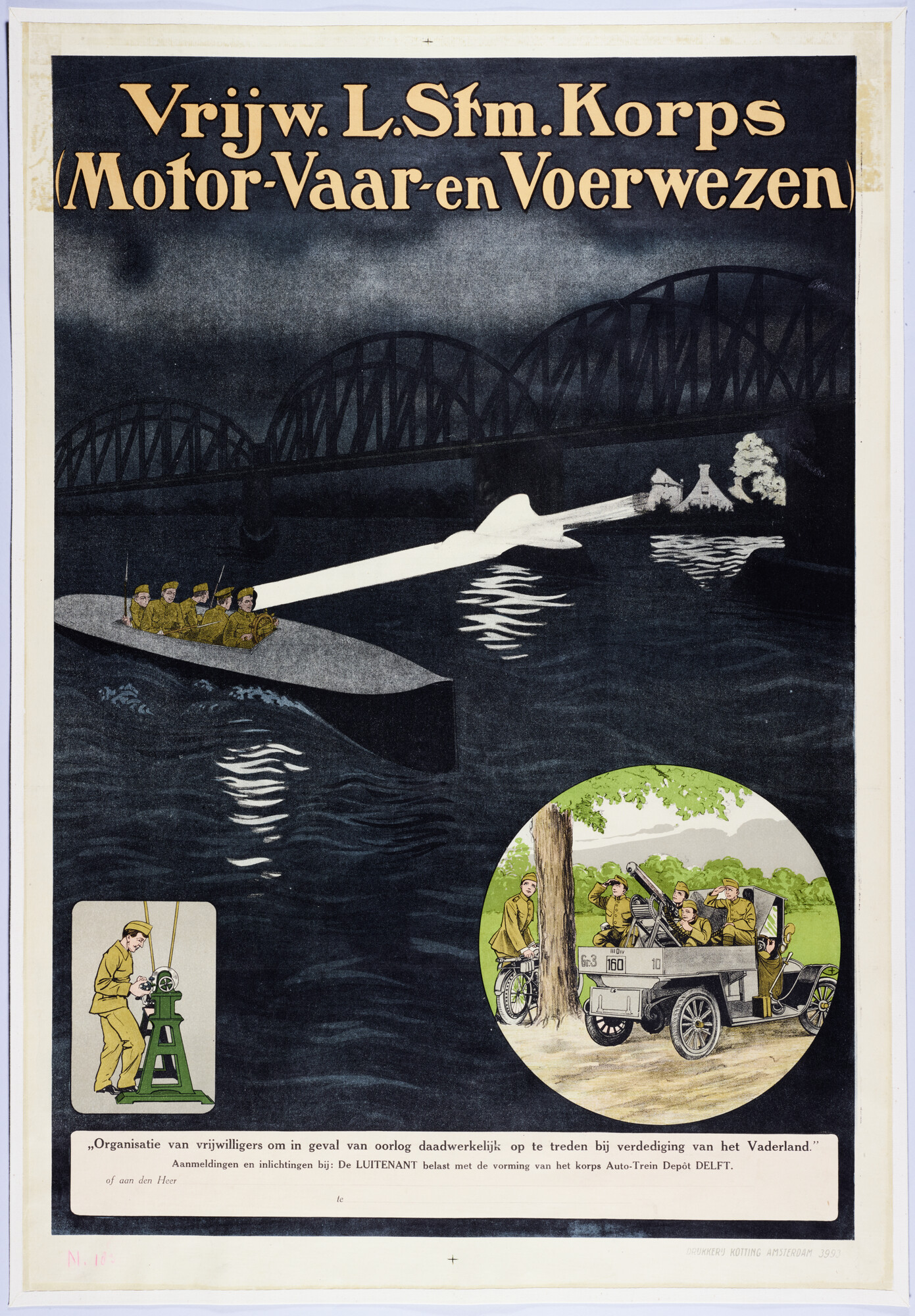 S.6762(10); Wervingsactie voor het Vrijwillige Landstormkorps Motor-, Vaar- en Voerwezen; affiche