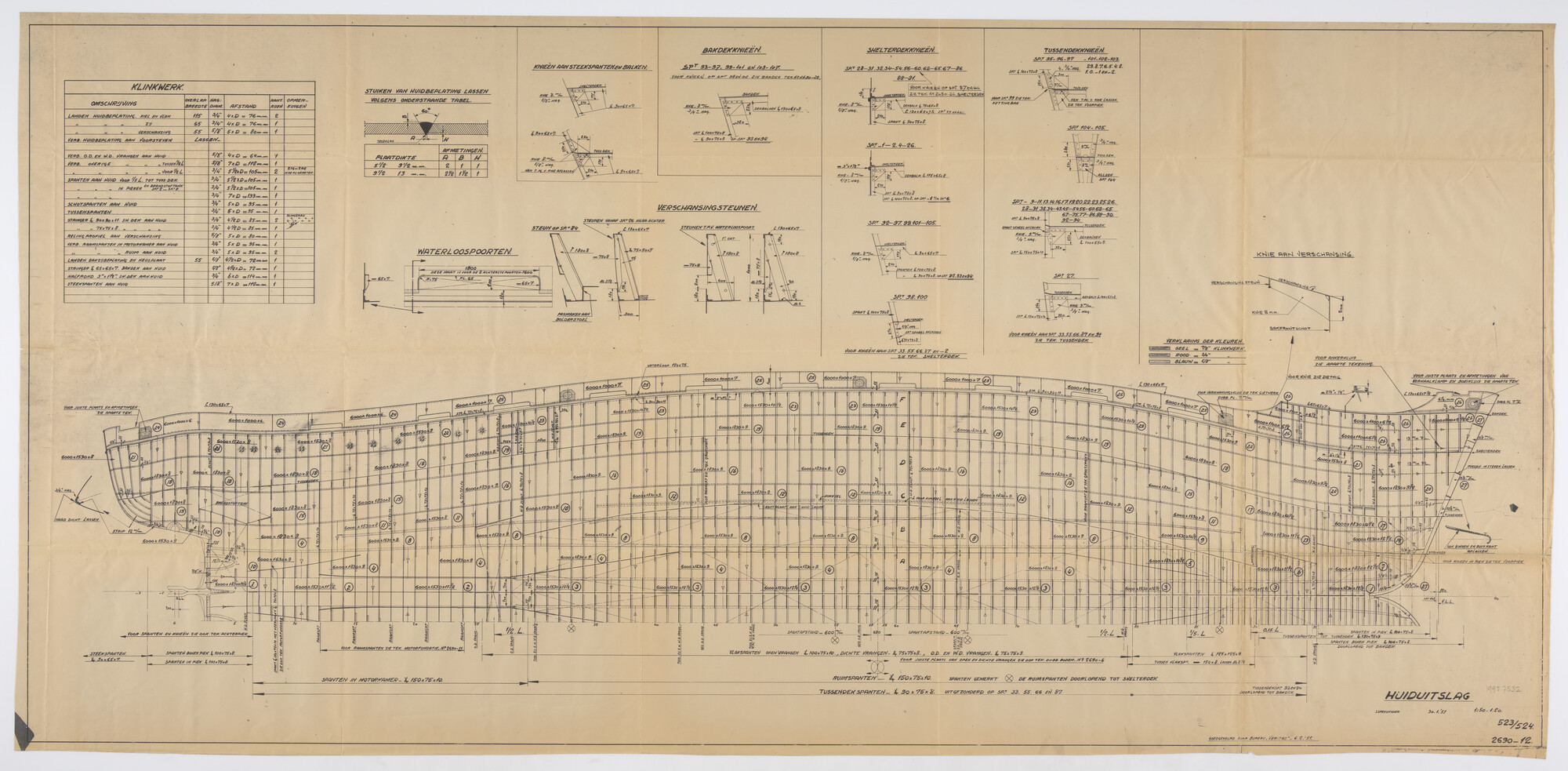 1995.7532; Huiduitslagtekening (1:20/50) van de motorcoasters Markab-N en Menkar-N [...]; technische tekening