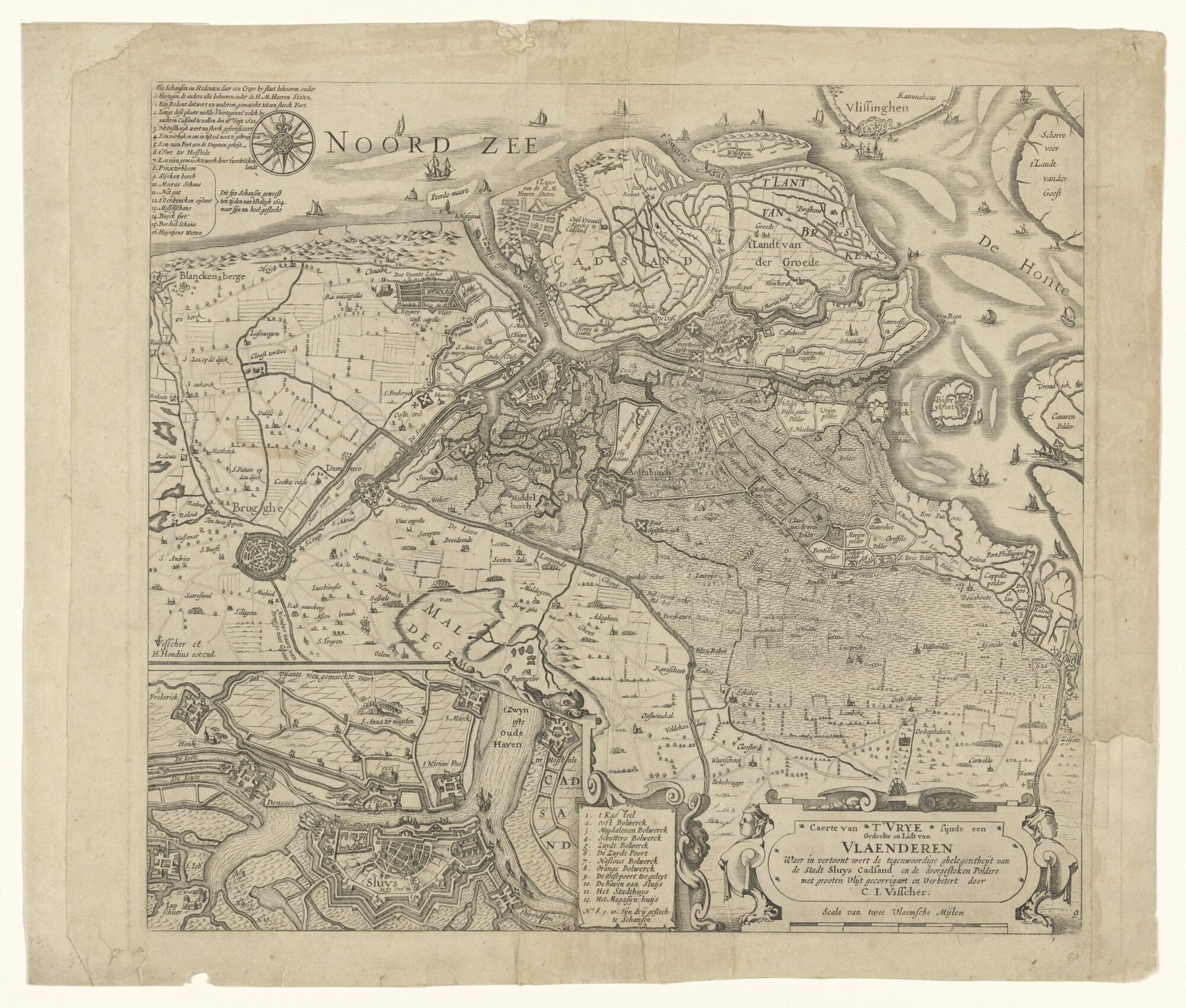 A.0145(211)037; Kaart van het noordwestelijk deel van Vlaanderen met Sluis, Brugge en Cadsand; landkaart
