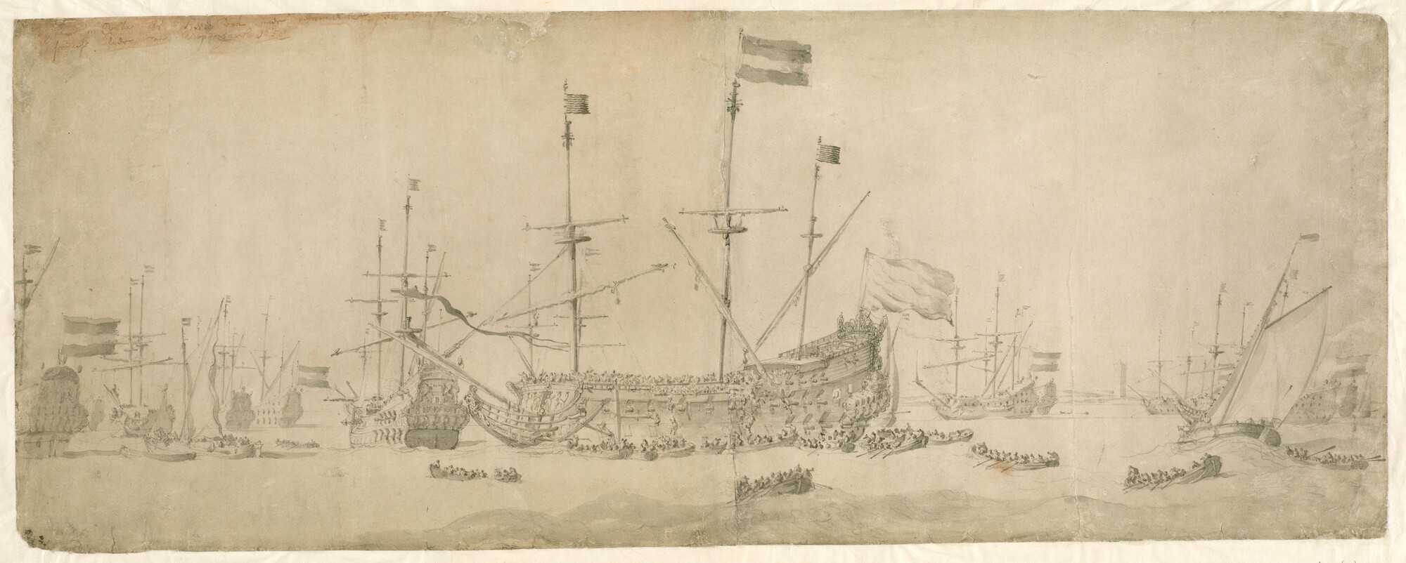 A.1115(01); Krijgsraad op het vlaggenschip Eendracht op de Vlierede, 7 oktober 1658; tekening