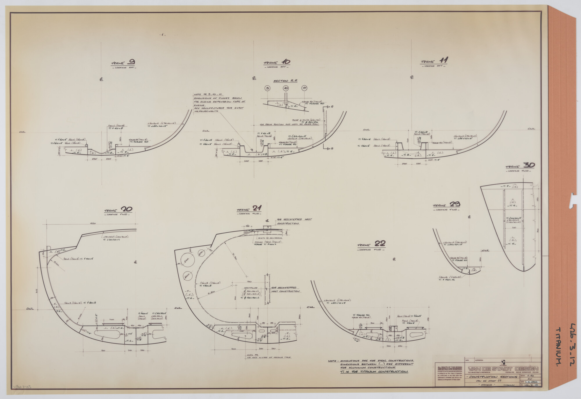 2015.4831; Constructieplan spanten Van de Stadt 47' - Samoa, titanium; technische tekening