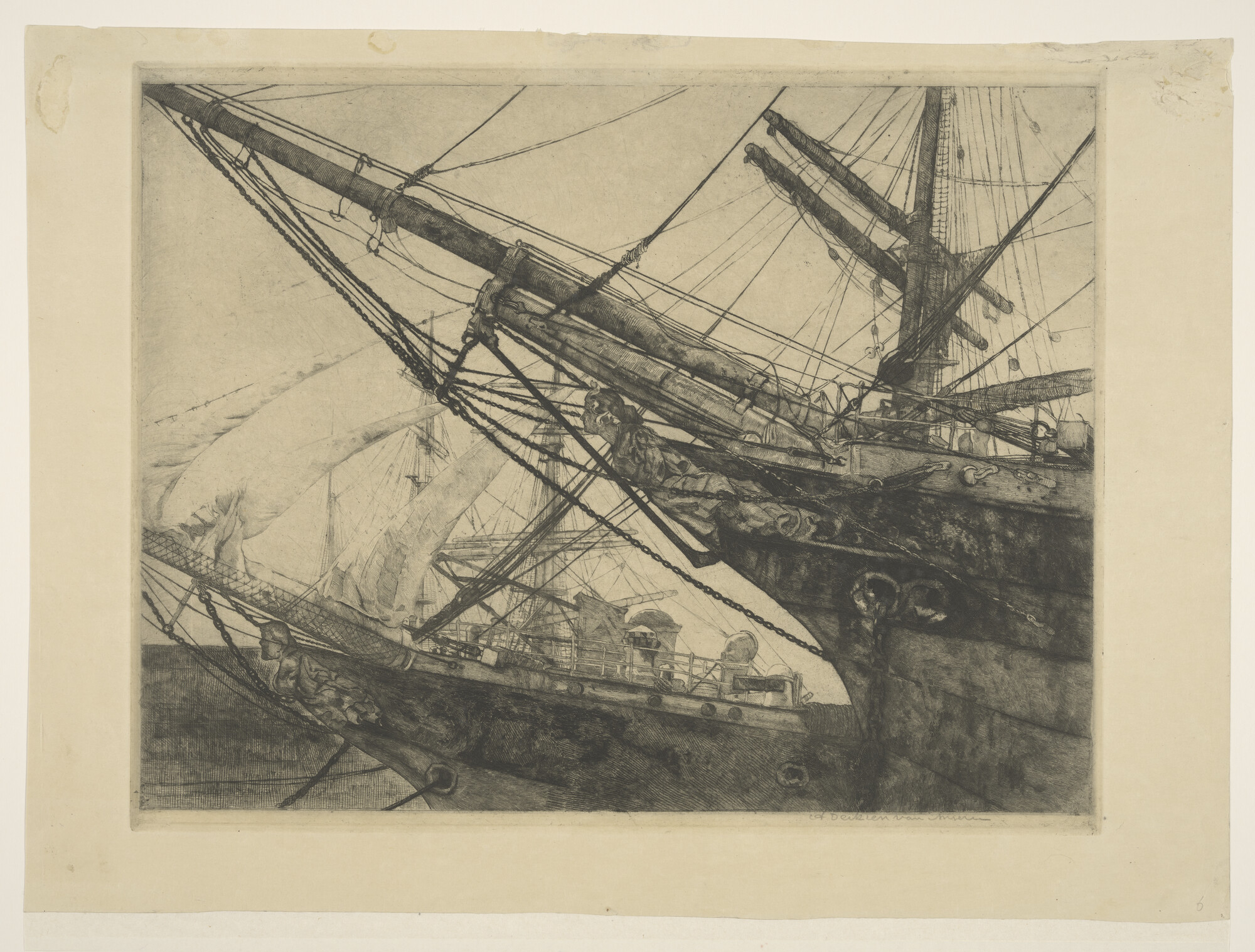A.0875(03); Zeilschepen in de haven van Rotterdam; prent