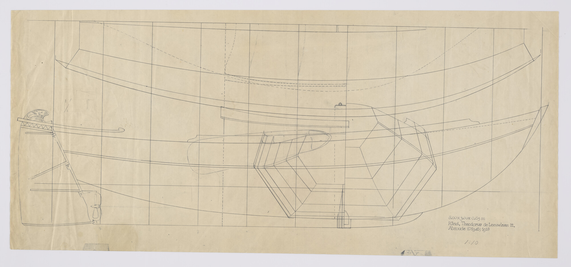 2012.0486; Lijnenplan van een zeeschouw van 8.00 m; technische tekening