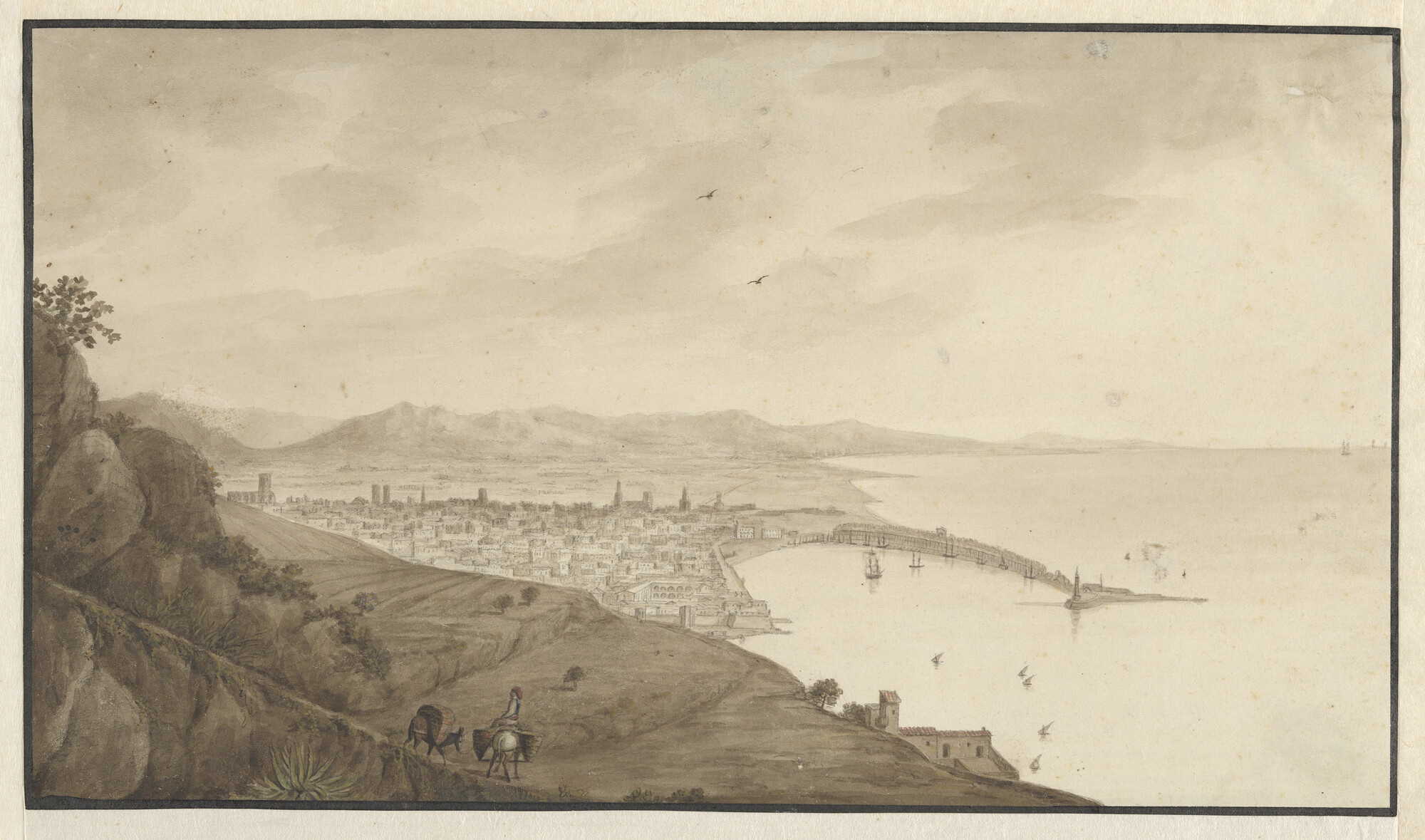 A.1716(01); Gezicht op Barcelona (Spanje); tekening