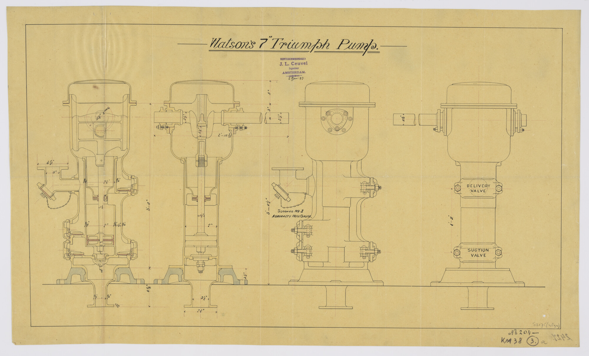 S.2175(4894); Doorsneden van een Triumph lenspomp; technische tekening