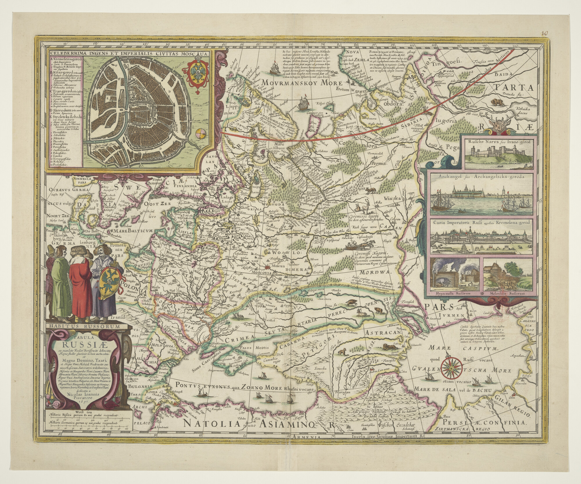 A.3845(01)048; Met de hand gekleurde kaart van Rusland door Claes Jansz Visscher (1587 - 1665) & Nicolaas Jansz Visscher (1618 - 1679); landkaart