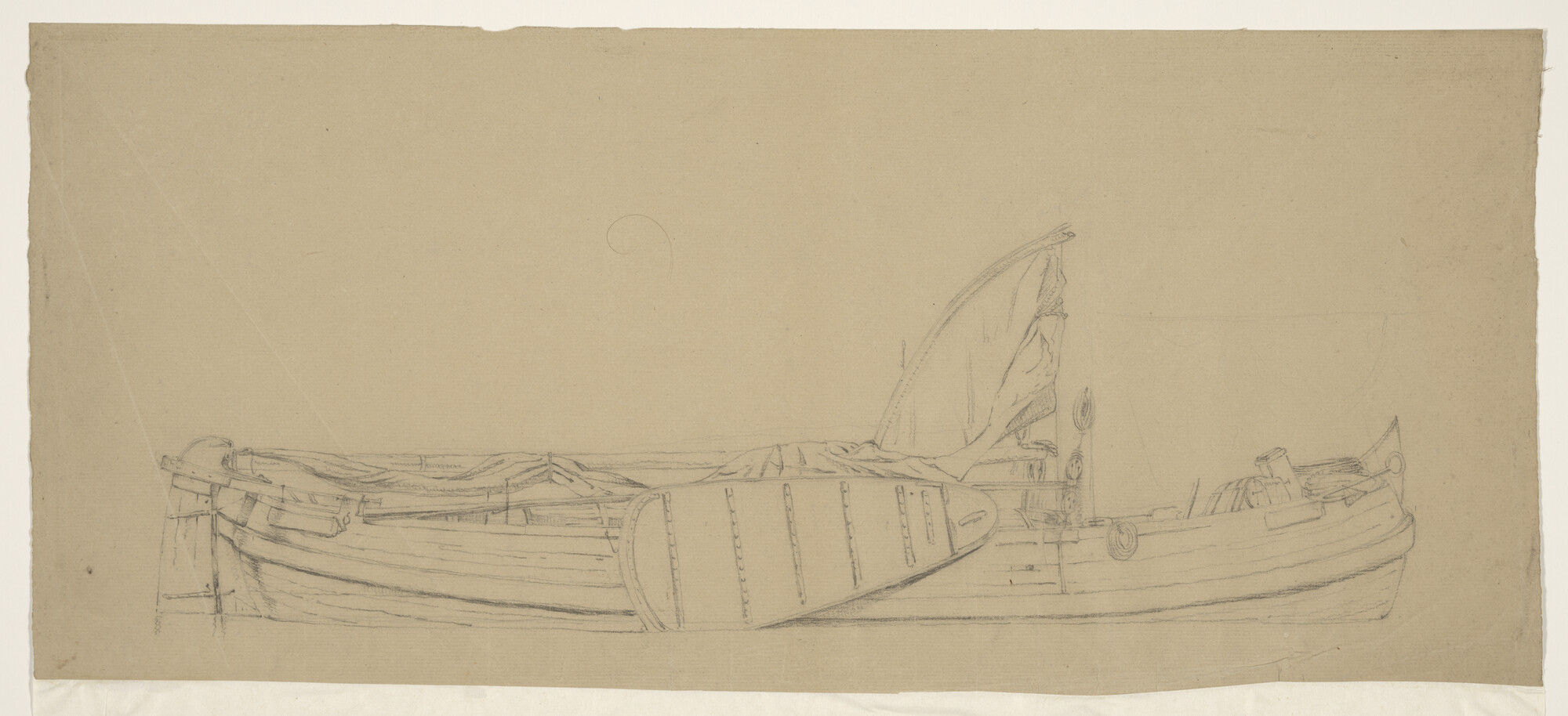 S.2099(10); Een tjalk, waarvan de mast slechts gedeeltelijk is afgebeeld; tekening