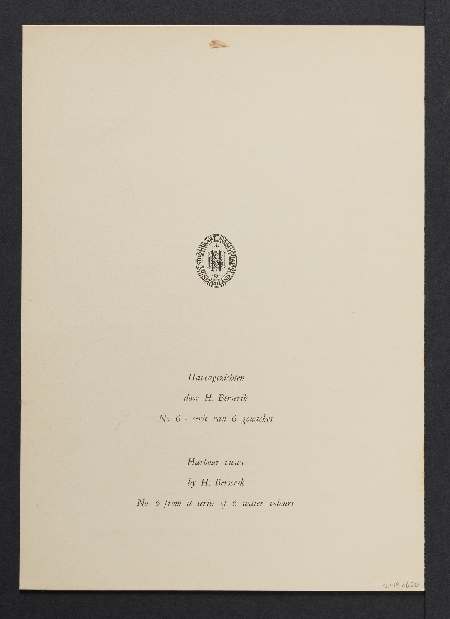 2019.0650; Menukaart voor het ontbijt eerste klas a/b ms. Oranje 18 april 1957; menukaart