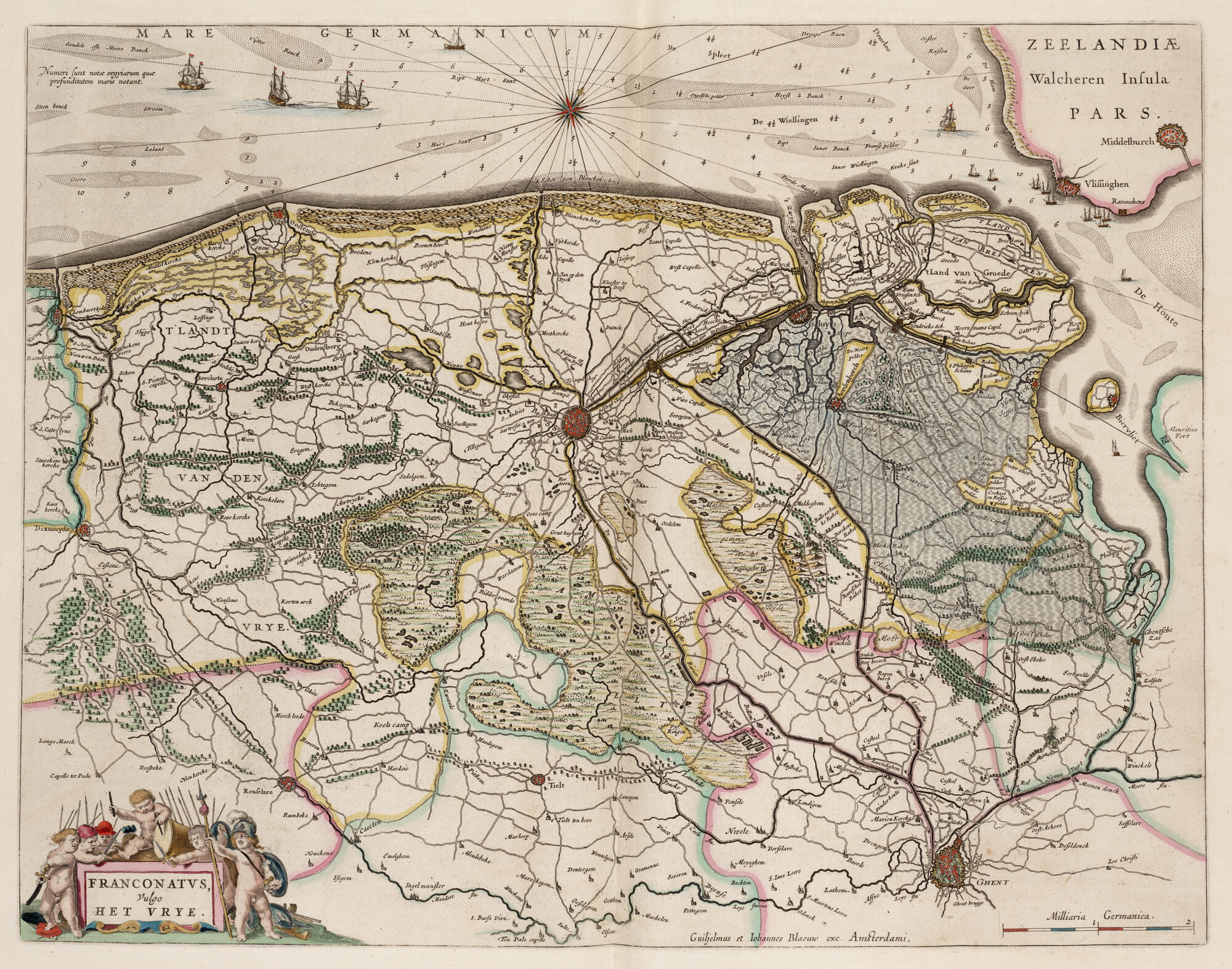 S.1034(03) [kaart 024]; Kaart van 't Vrije van Brugge, met gedeelte van Zeeuwe-Vlaanderen; landkaart