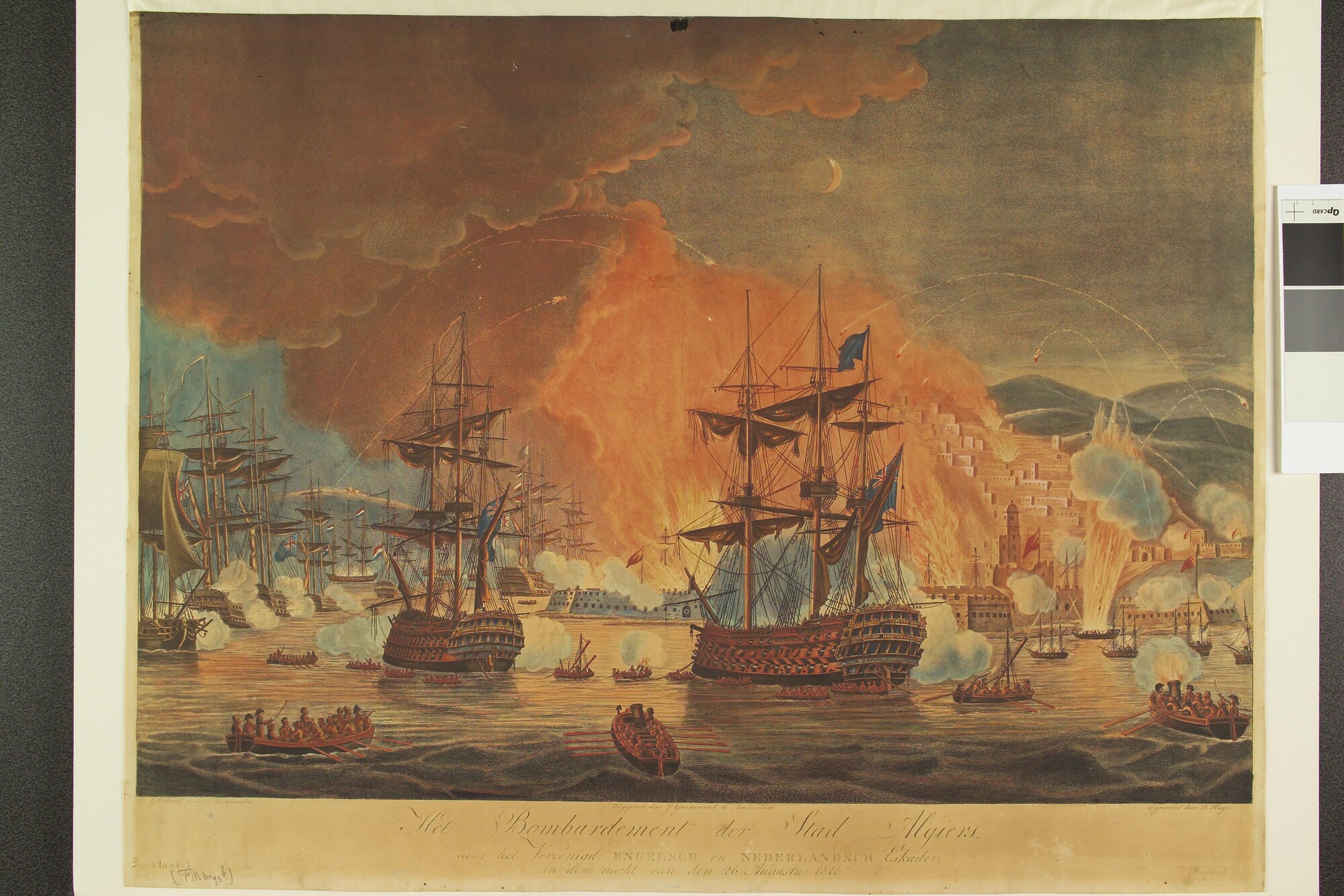 A.2432a; Het bombardement van Algiers in de nacht van 26 augustus 1816; prent