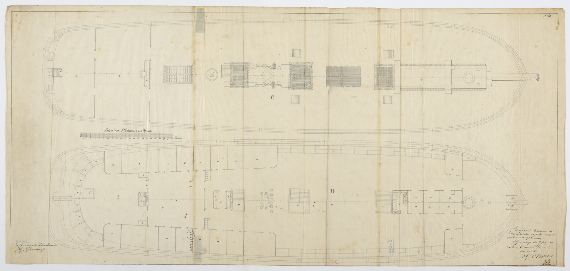 S.1214(0166); Dekplan van het fregat Zr.Ms. 'Doggersbank'; technische tekening