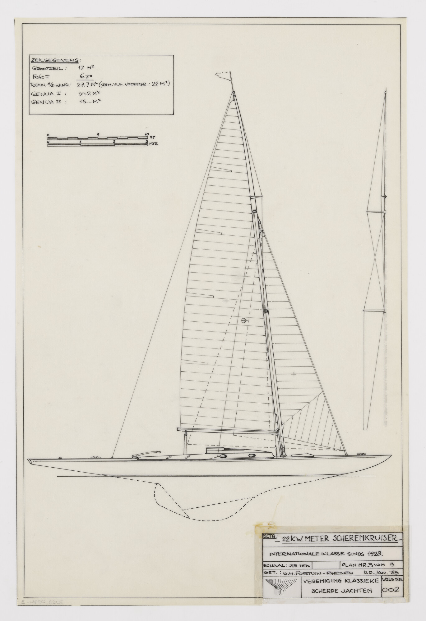 2023.0274-3; Technische tekening van een 22 m2 klasse scherenkruiser; technische tekening