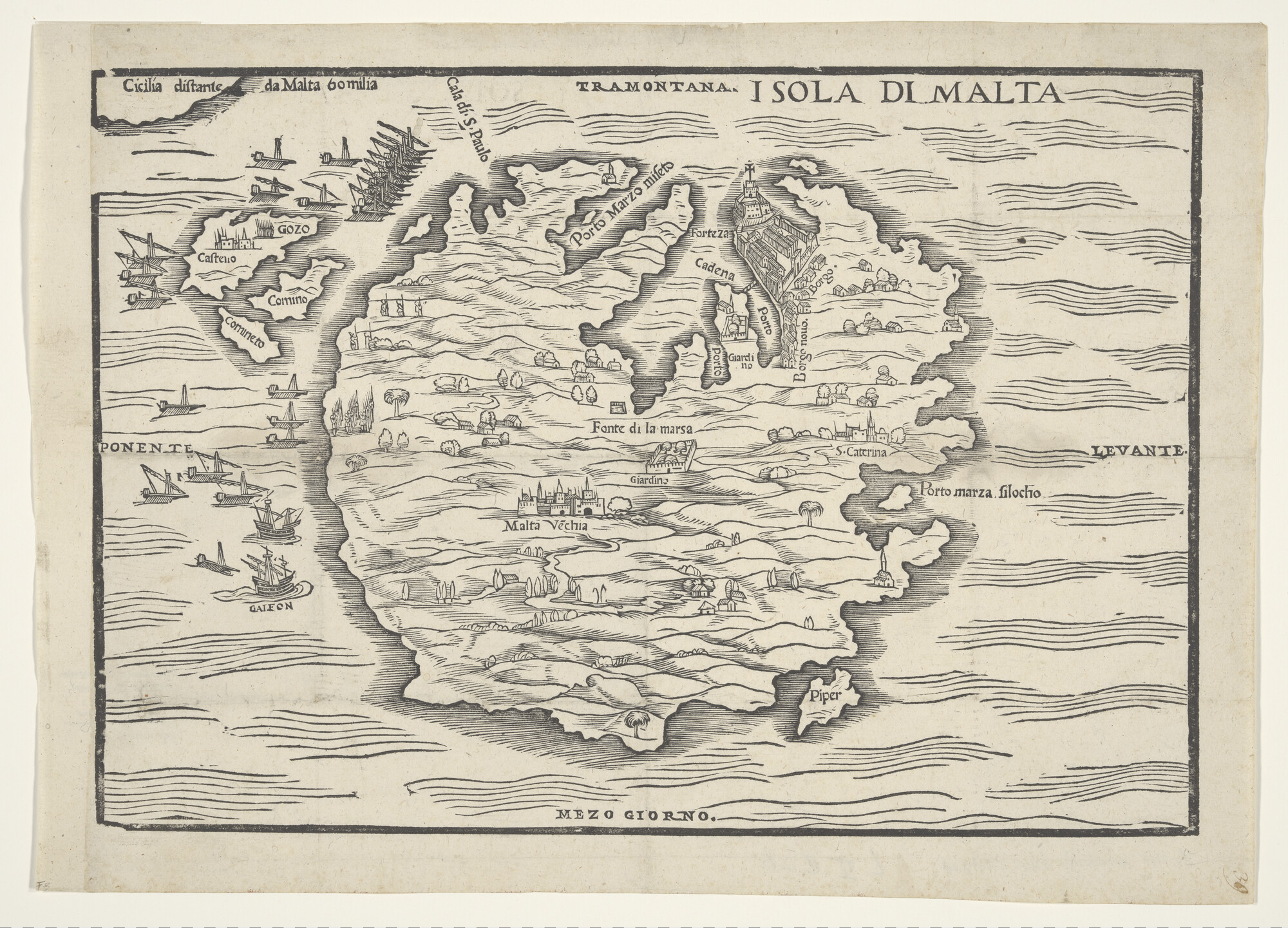 A.0145(214)15; Anonieme kaart van het eiland Malta, circa 1550; landkaart