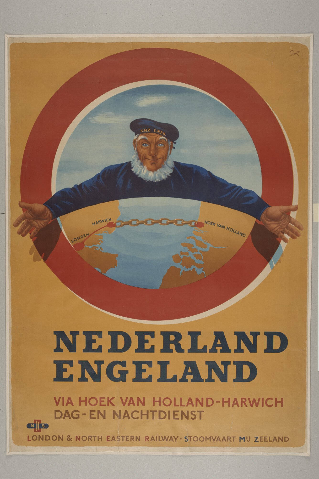 2015.4742; Reclameaffiche voor de lijndienst Hoek van Holland - Harwich van de SMZ; affiche