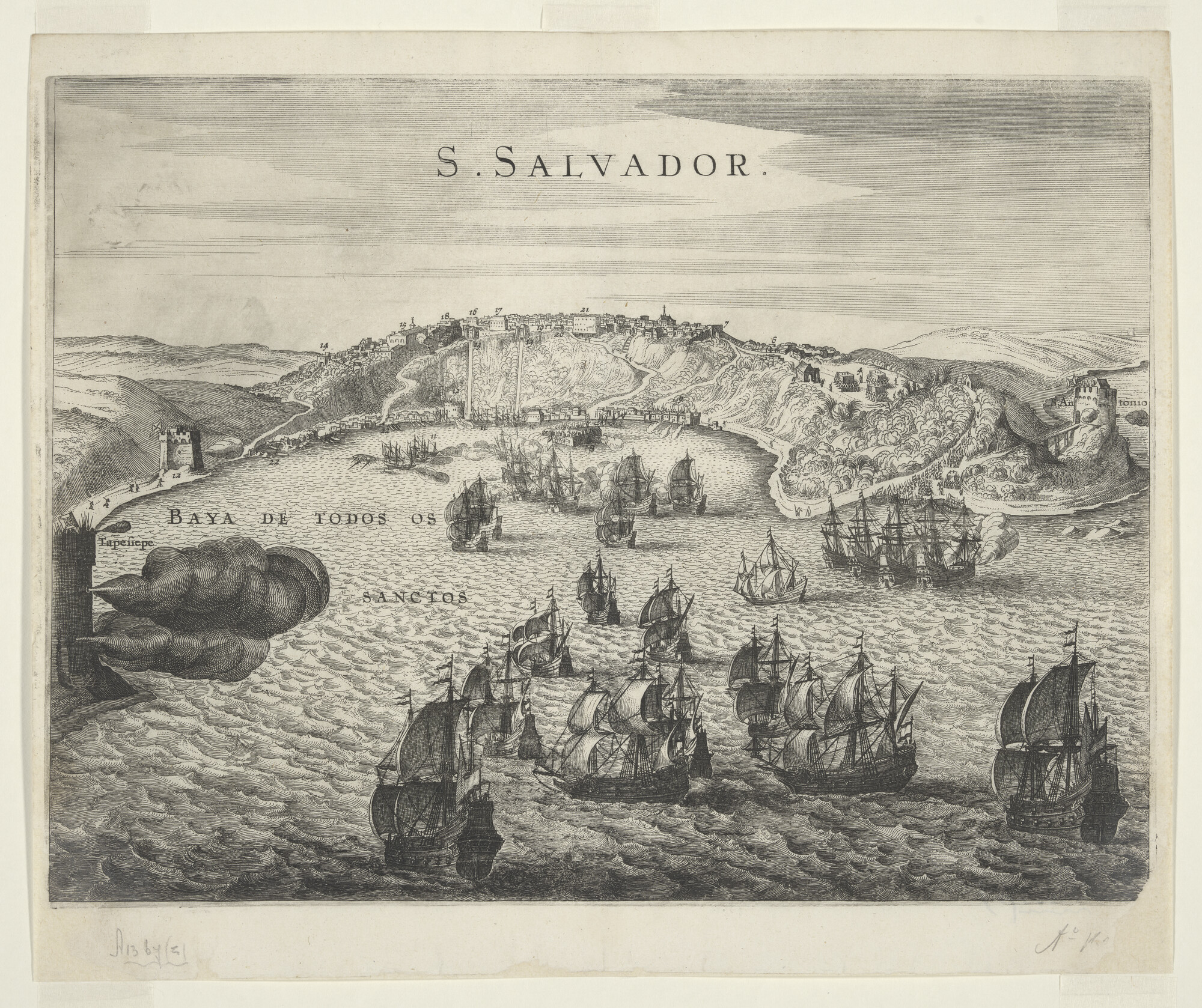 A.1367(05)32; Inname van San Salvador door Adm. Willekes in 1624; prent