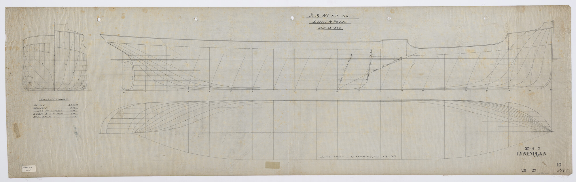 S.4765(004); Lijnenplan van de vrachtschepen ss. 'Energie', 'Energie' II en 'Adara'; technische tekening