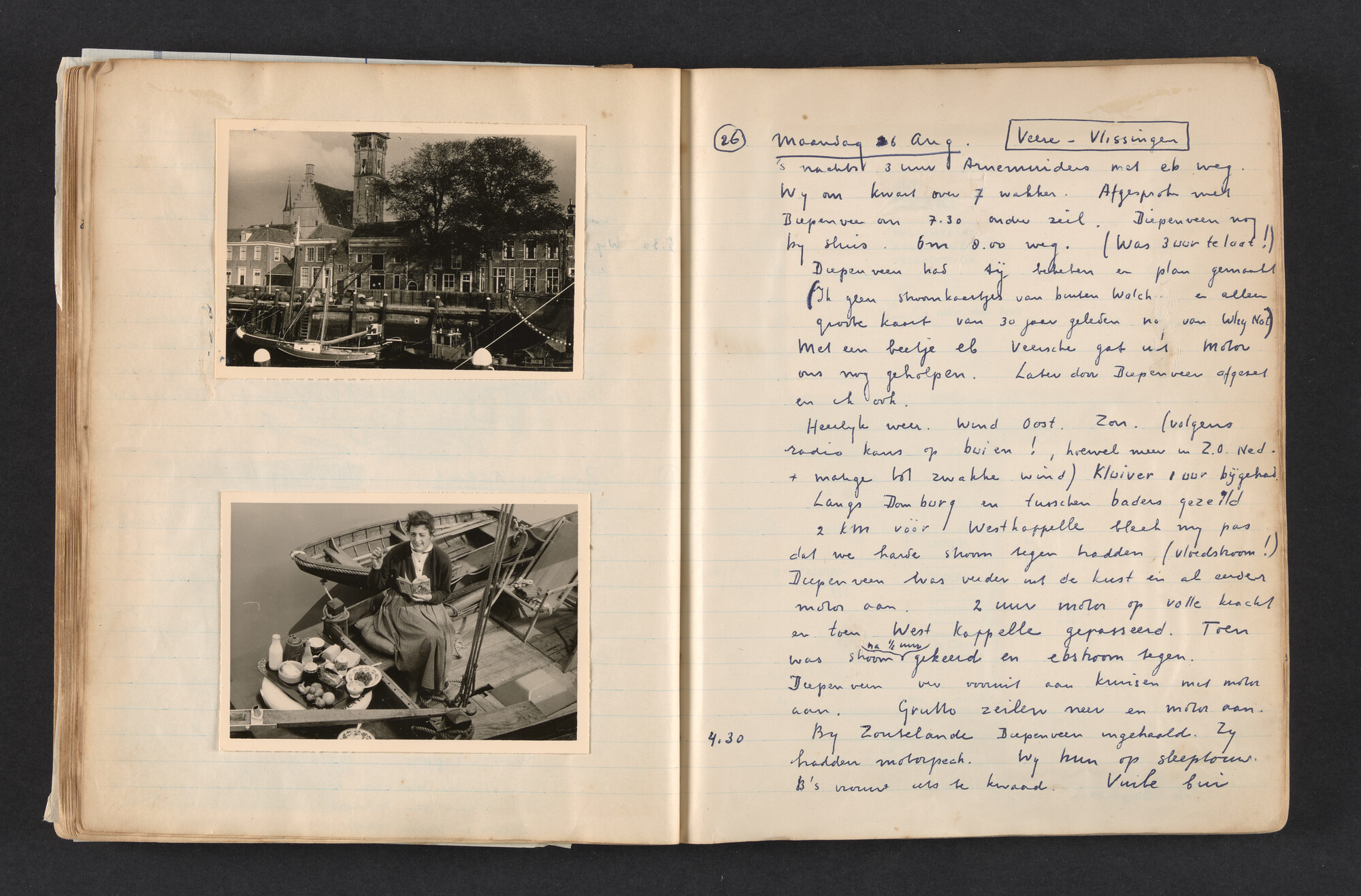 2017.0792; Logboek c.q. fotoalbum van reizen met zeeschouw Grutto in Nederland, 1955-1957; logboek