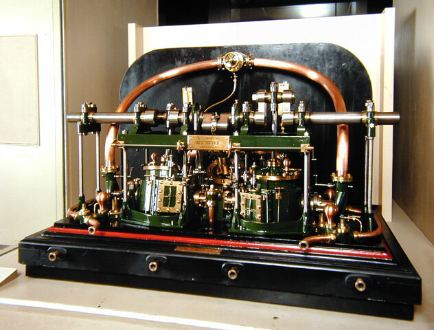 S.1329(02); Model van een scheepsmachine met oscillerende cilinders; technisch model