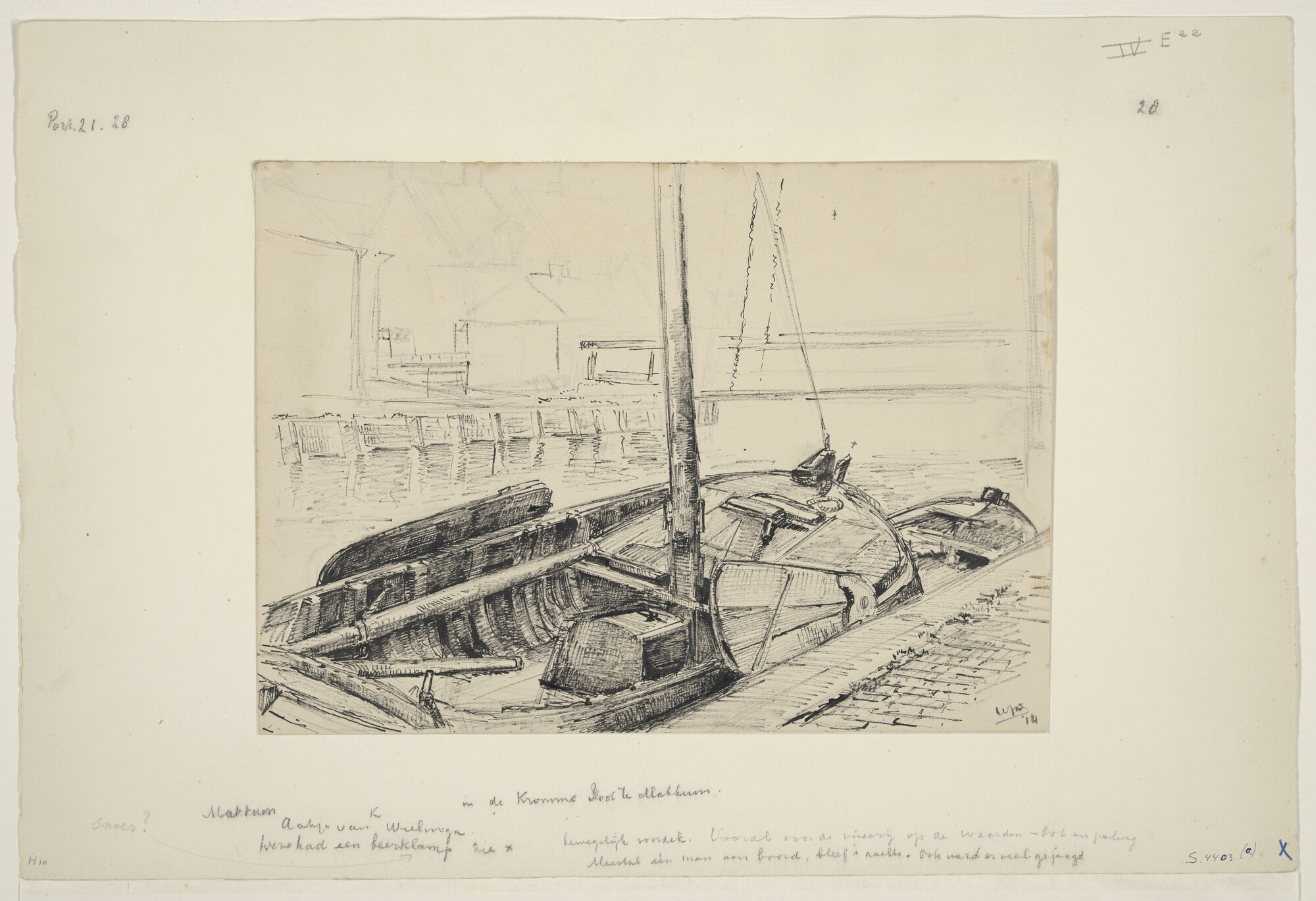 S.4403(c); Het aakje van K. Wielinga, liggende in de Kromme Sloot te Makkum; tekening