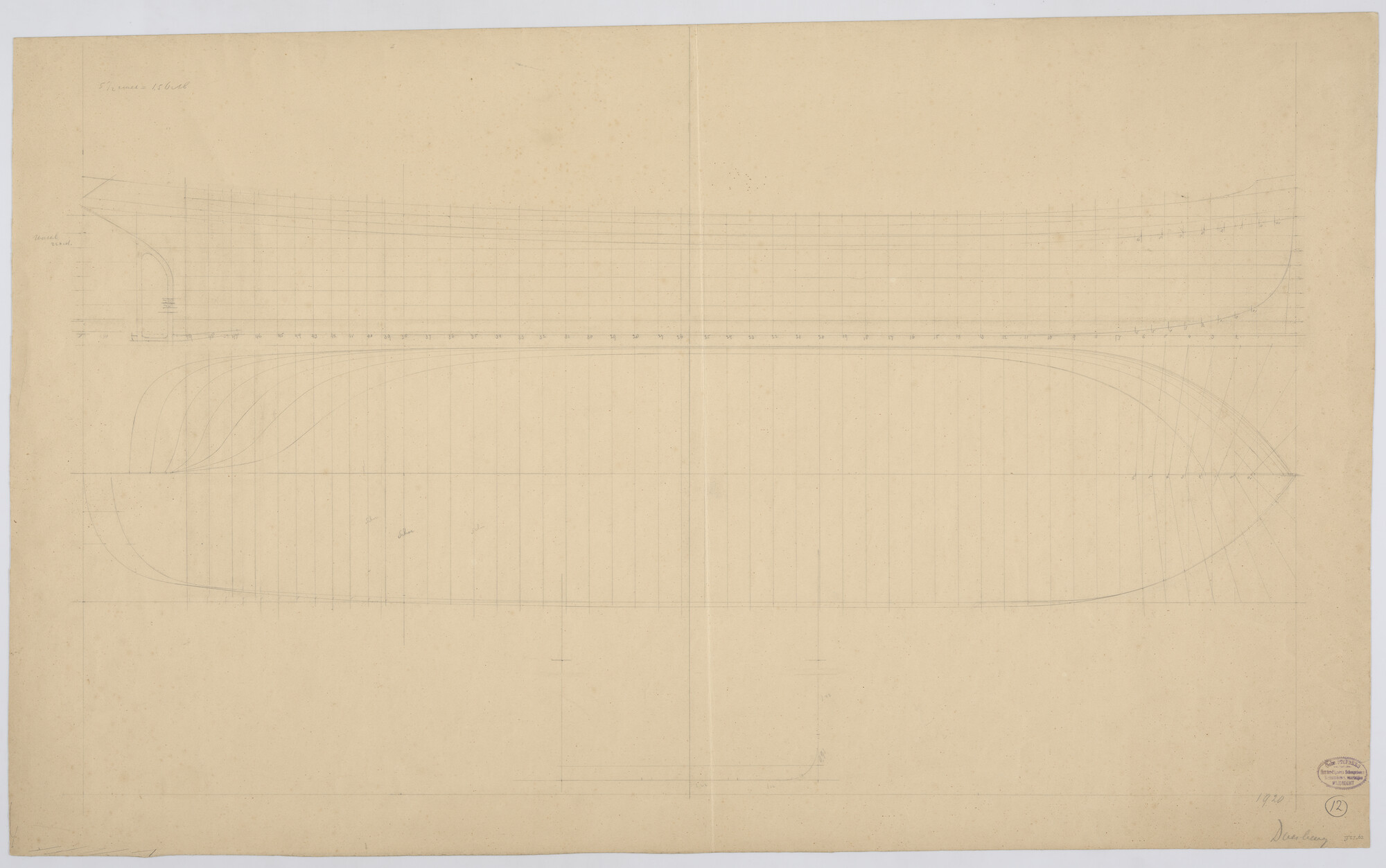 S.1225(03)21; Lijnentekening van een motorscherpsteven, 1920; technische tekening