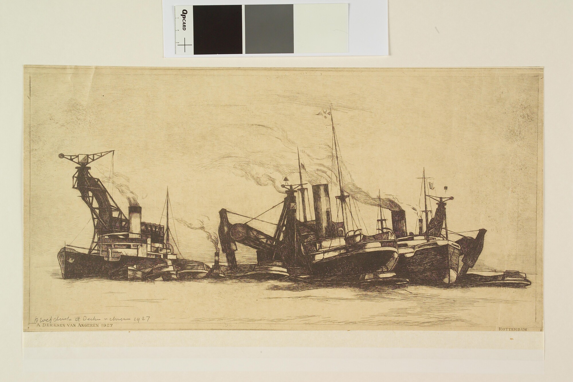 1996.1528; Overslag op stroom in de haven van Rotterdam; prent