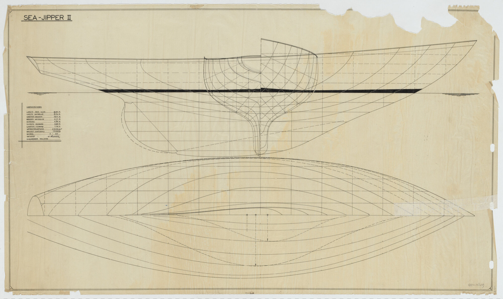 1994.4809; Lijnenplan Seajipper II; technische tekening