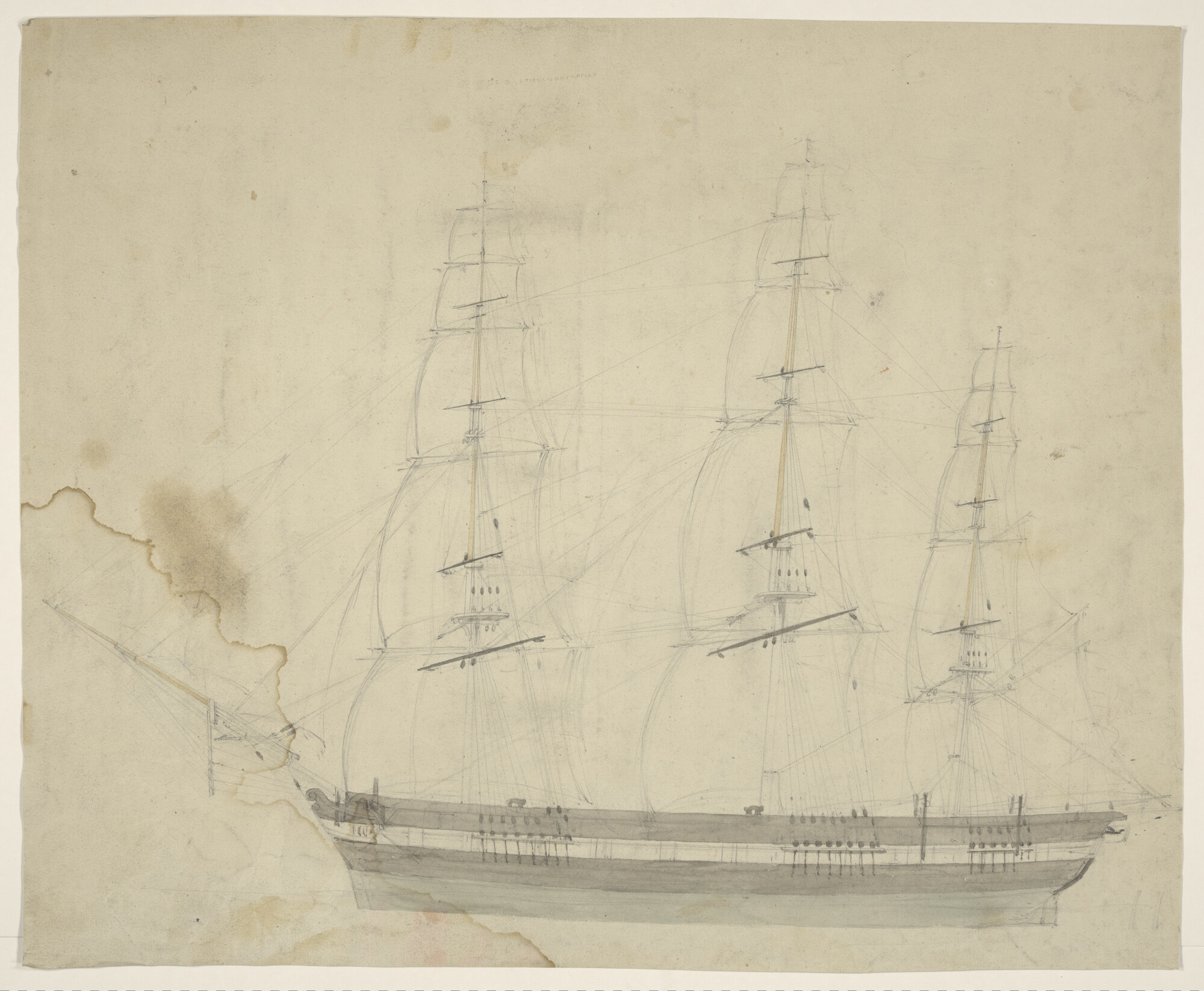 S.3107(07)097; Schets van een driemastzeilschip; tekening