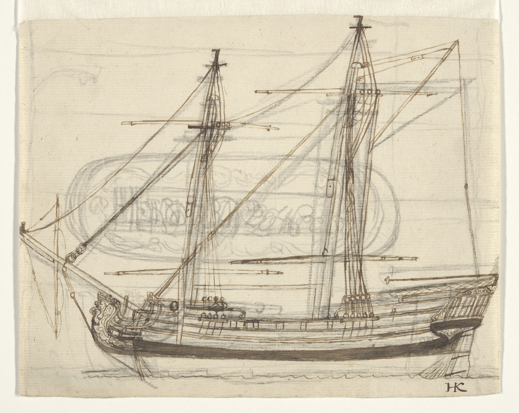 S.4317(38)a07; Een brikschip; tekening