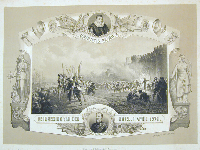 A.1656(32)1; Gedenkplaat op de 300-jarige herdenking van de inname van Den Briel, 1872; prent