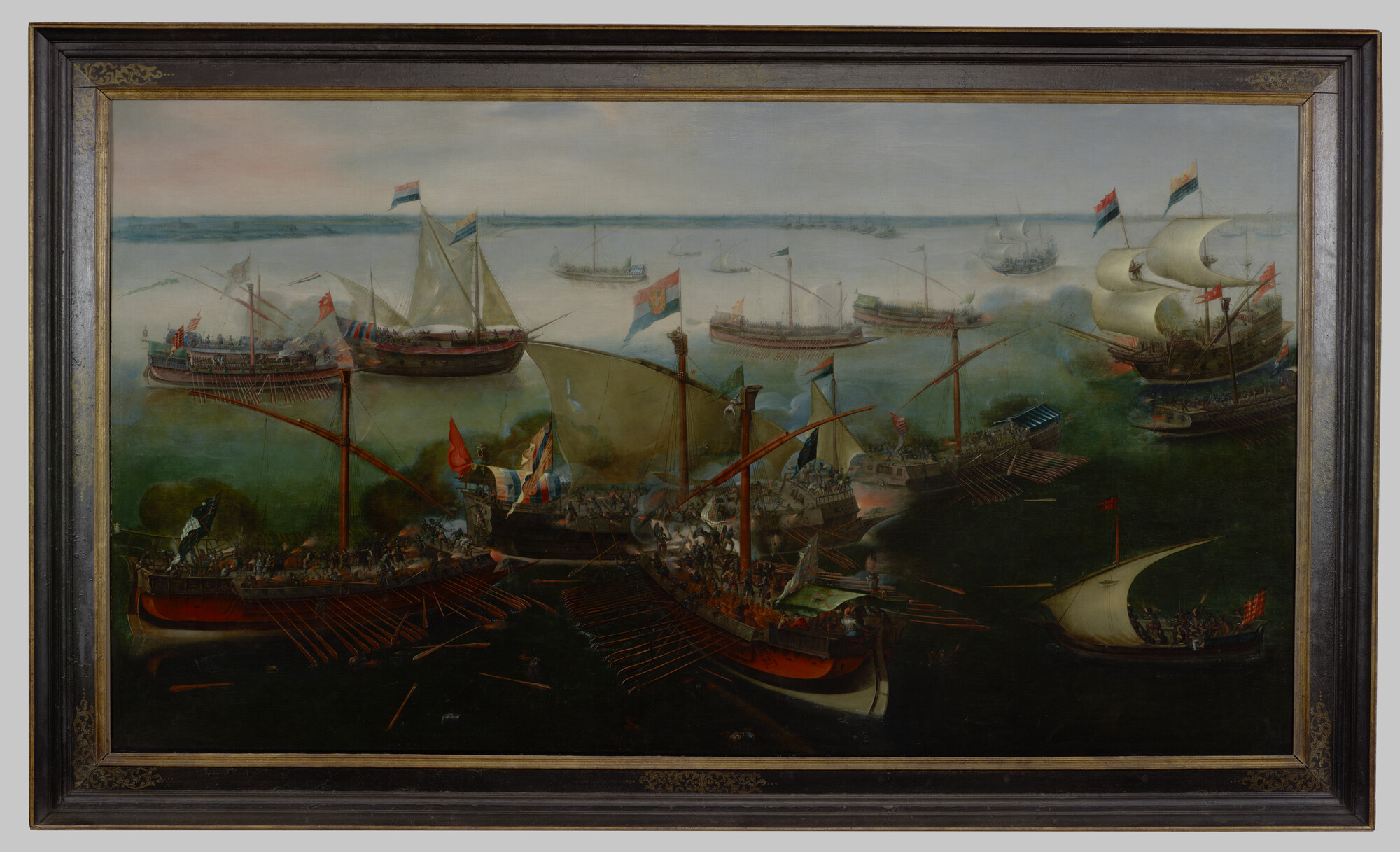 1990.0746; De slag bij Sluis tussen Hollandse en Spaanse galeien, 26 mei 1603; schilderij