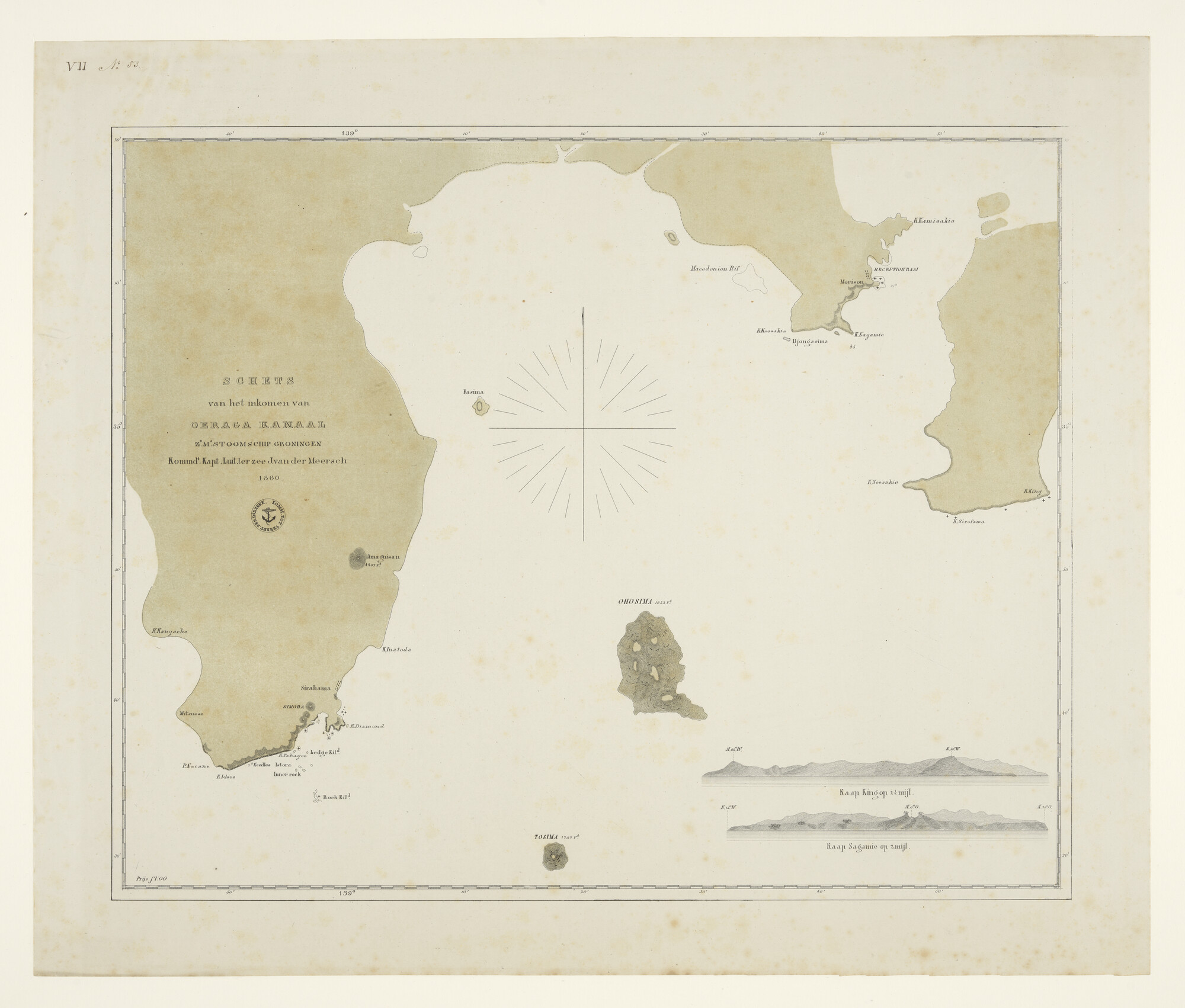 S.1331 [nr 0012]; Kaart van de monding van het Oeraga Kanaal, opgenomen door J. van der Meersch op de Groningen; zeekaart