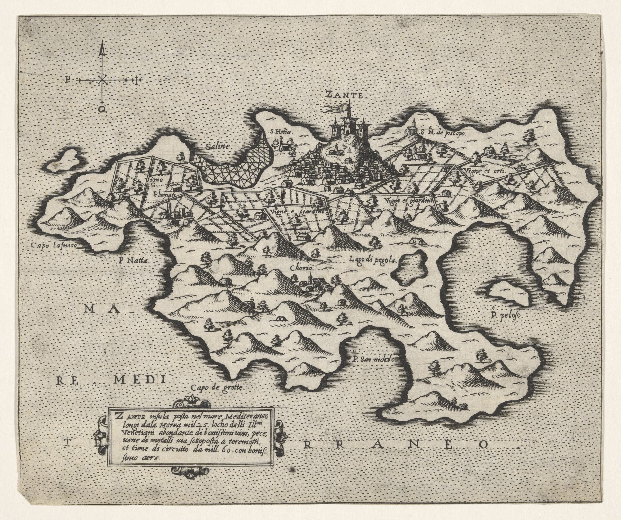 A.0145(214)11; Anonieme kaart van het Griekse eiland Zante, circa 1550 in Venetië uitgegeven; landkaart