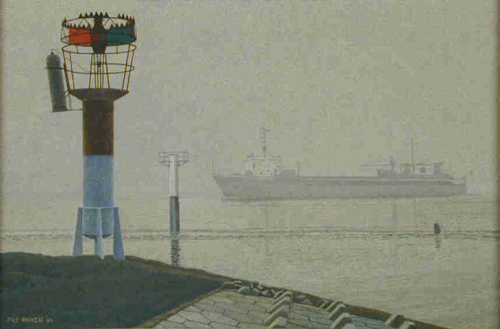 A.5139; Sleephopperzuiger Antwerpen IV op de Westerschelde; schilderij